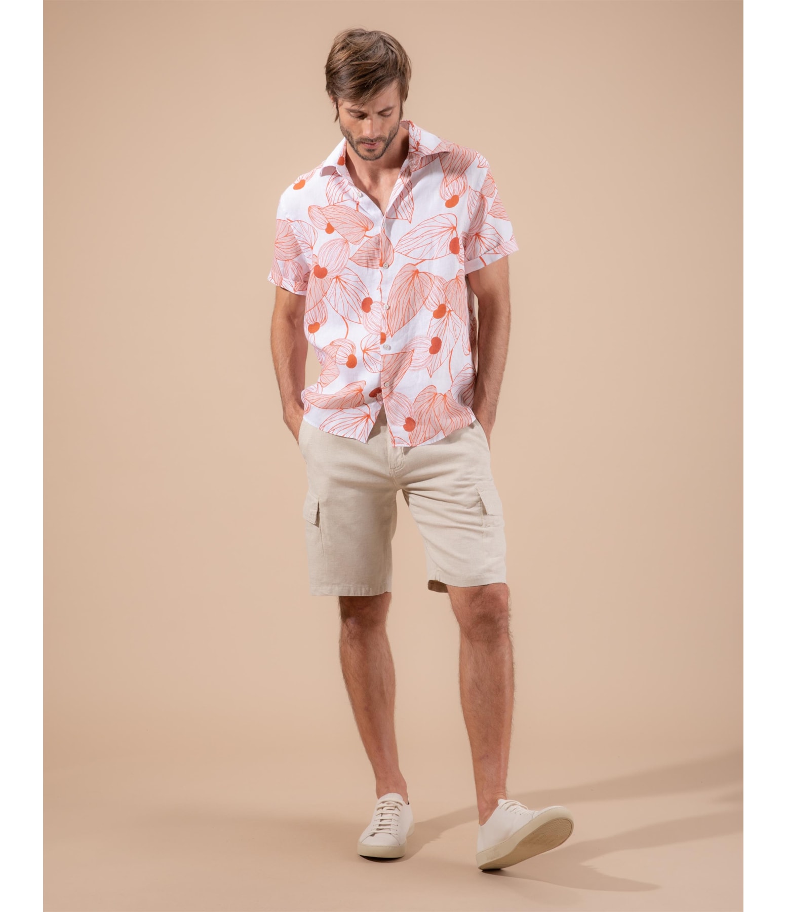 Camisa Linho  Tucano Mono Estampada  Mc Coral