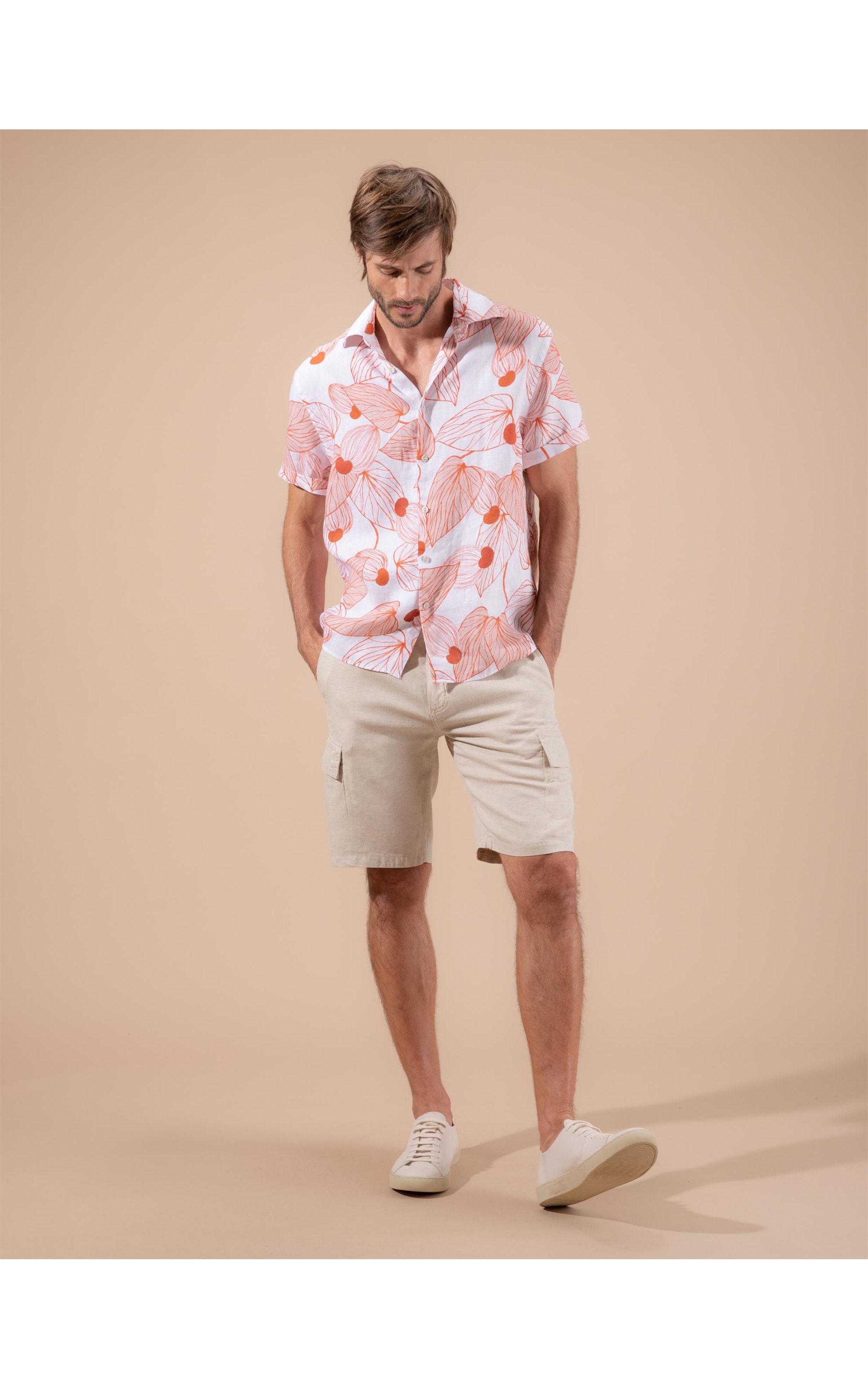 Camisa Linho  Tucano Mono Estampada  Mc Coral