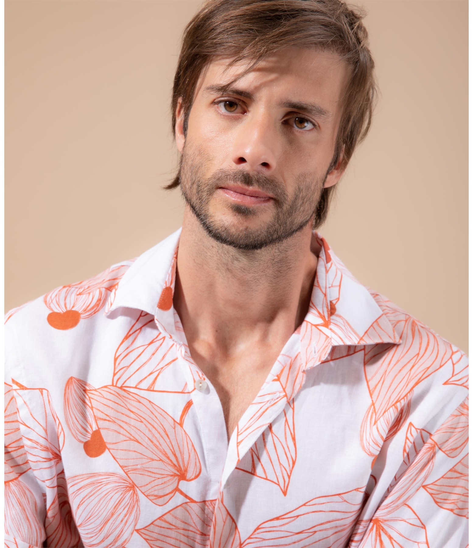 Camisa Linho  Tucano Mono Estampada  Mc Coral
