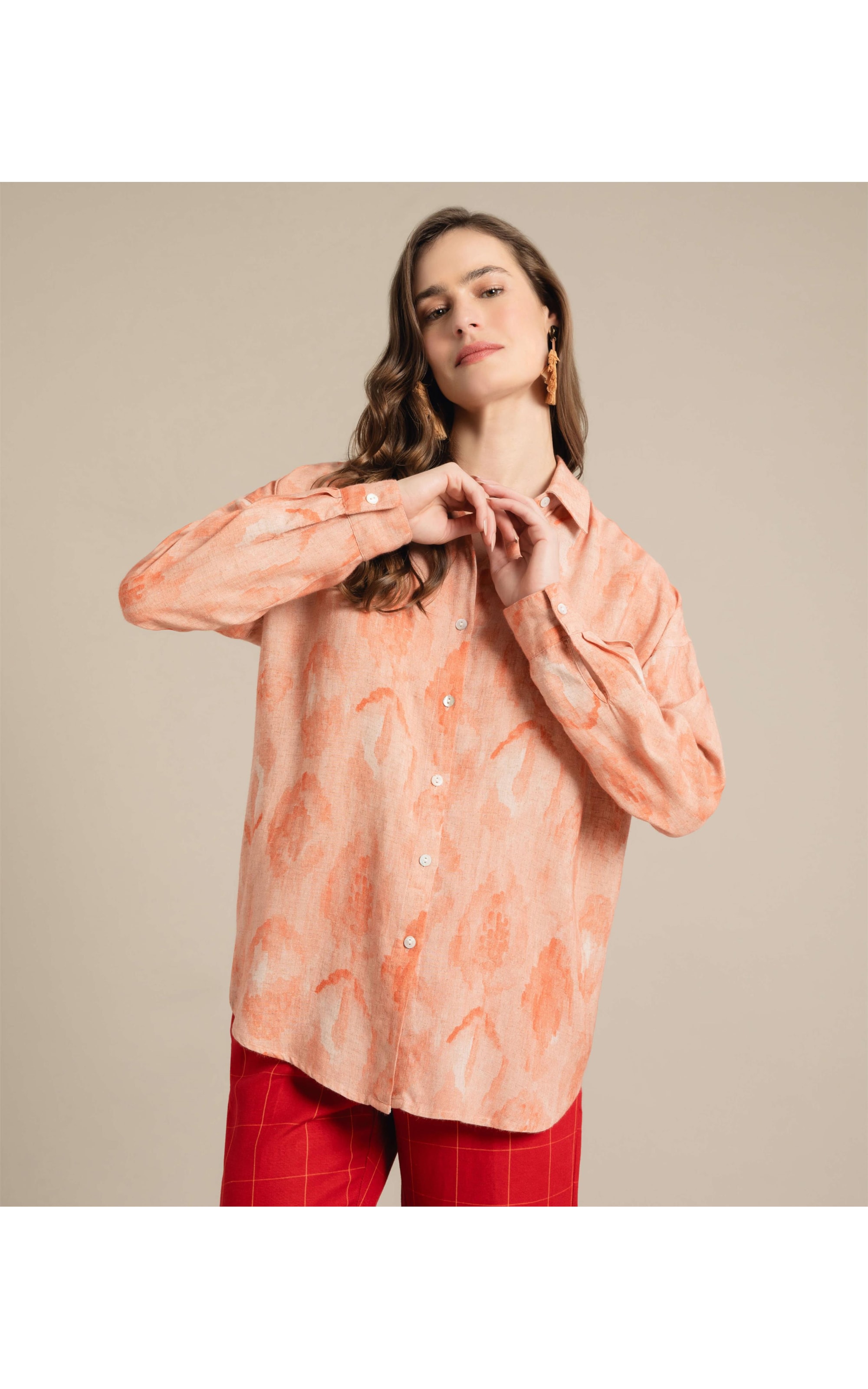 Camisa Linho  Tulipa Fruit Frais Coral