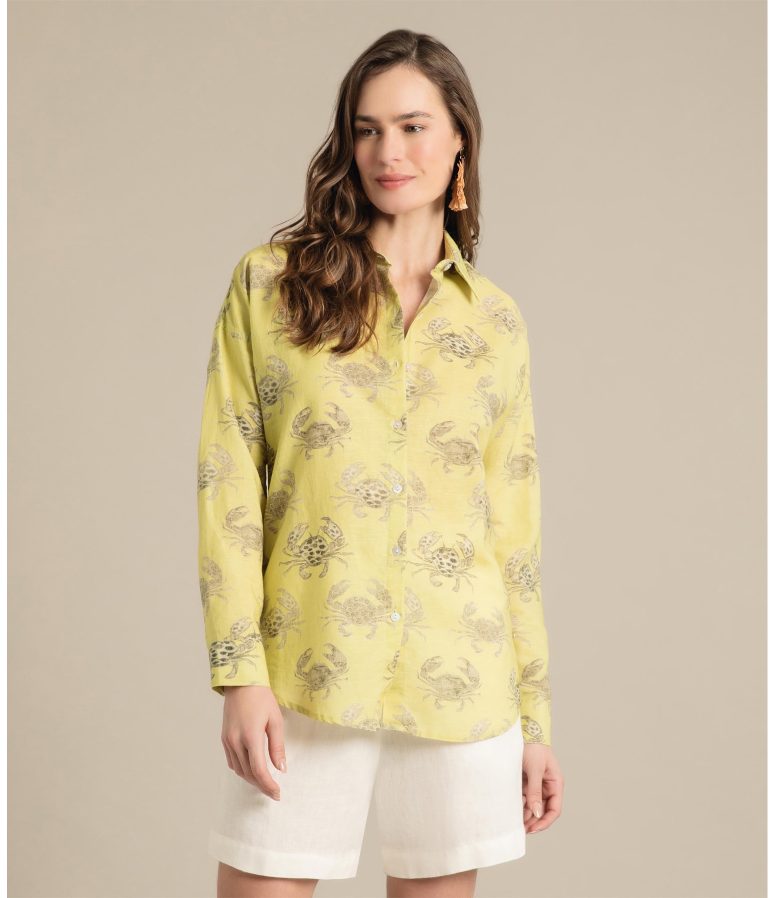 Camisa Linho  Tulipa Water Crab Lemon