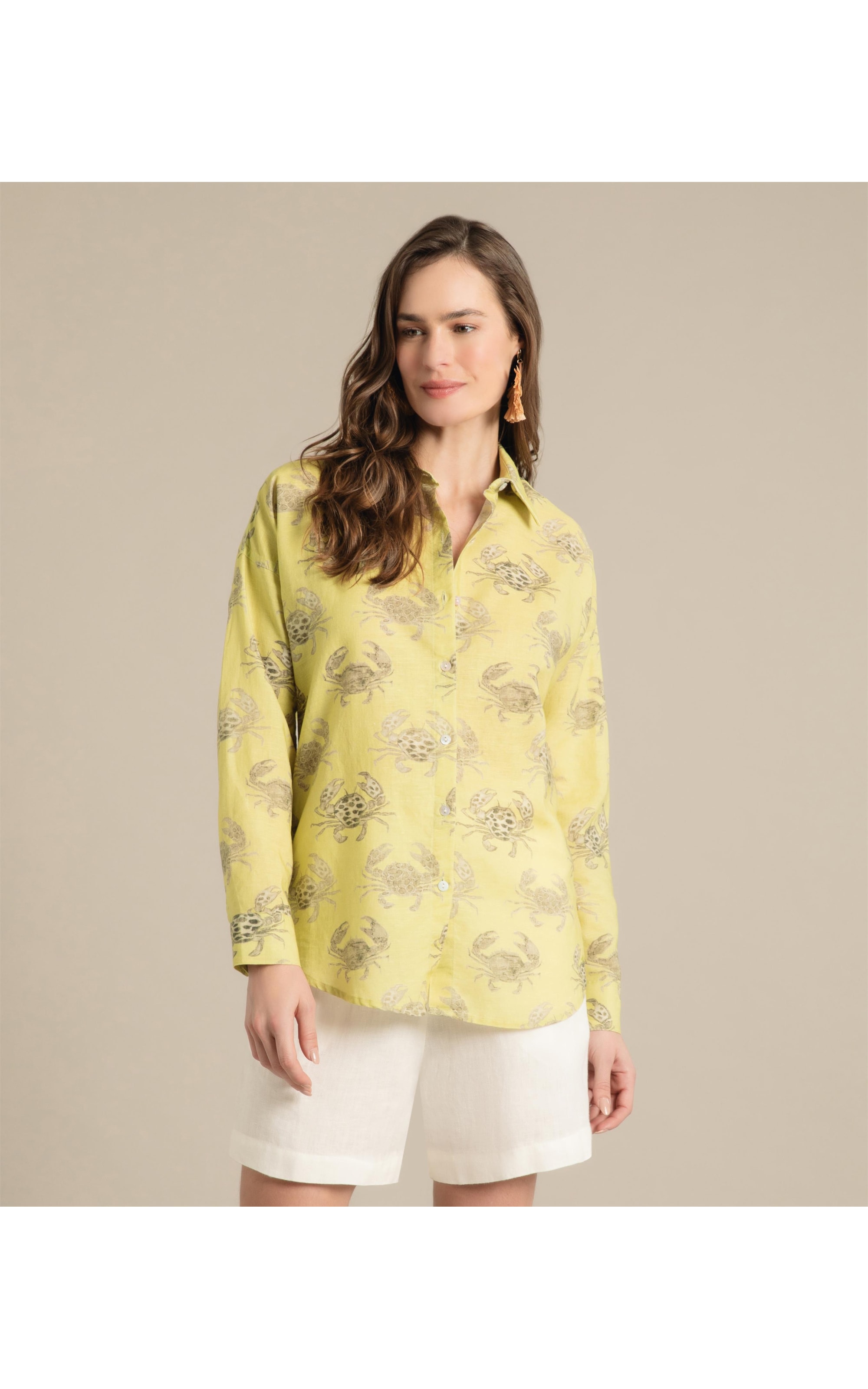 Camisa Linho  Tulipa Water Crab Lemon