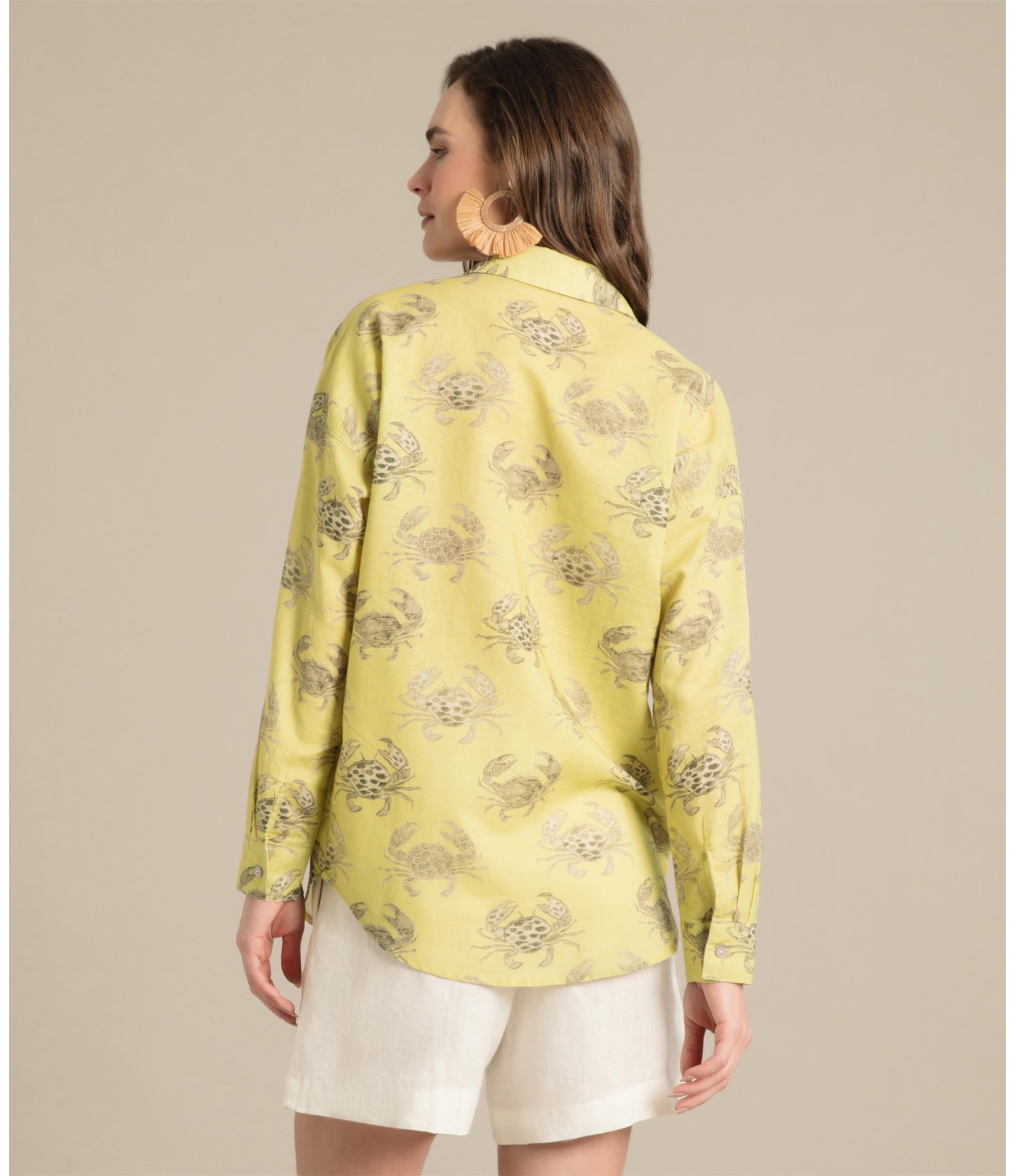 Camisa Linho  Tulipa Water Crab Lemon