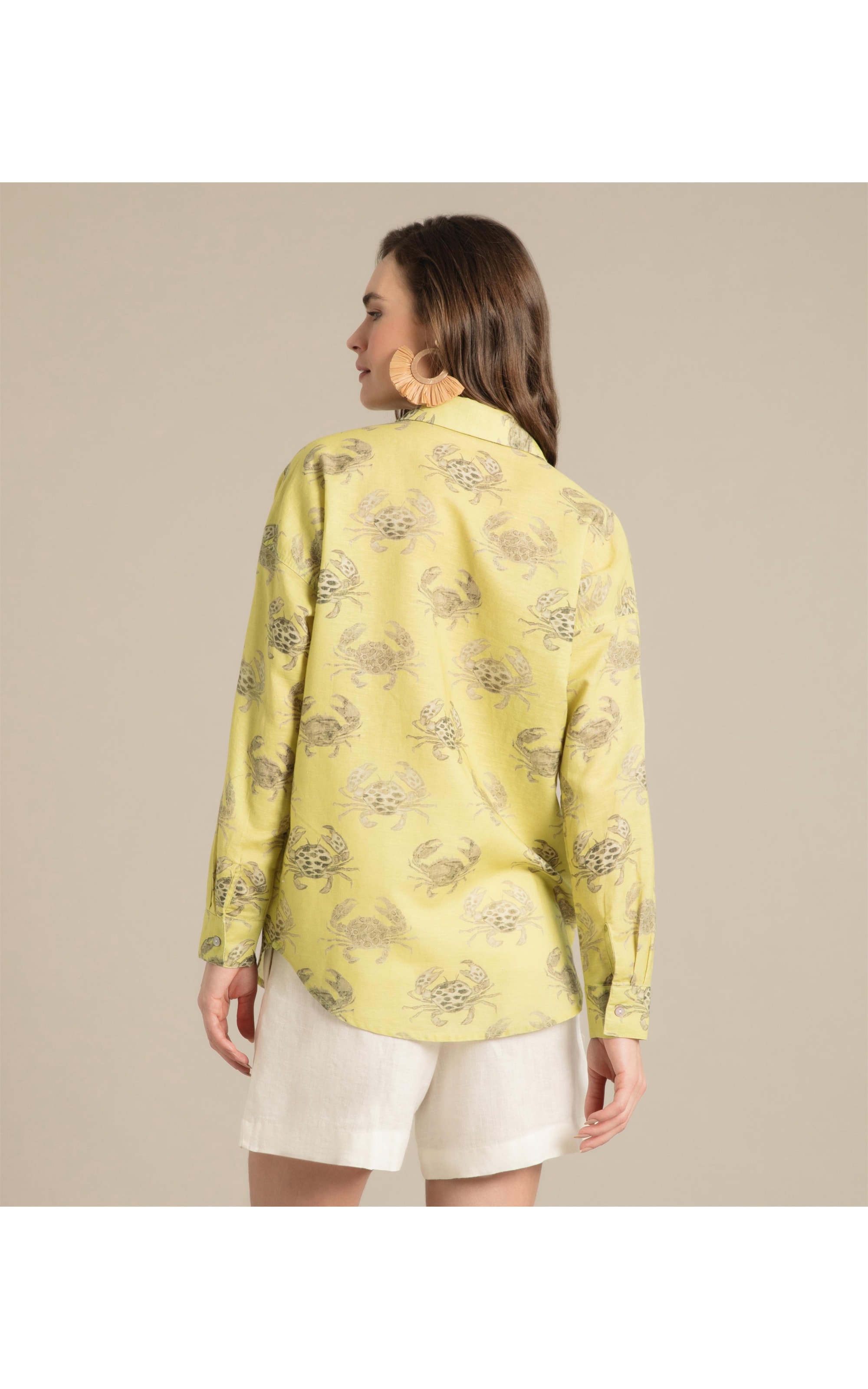 Camisa Linho  Tulipa Water Crab Lemon