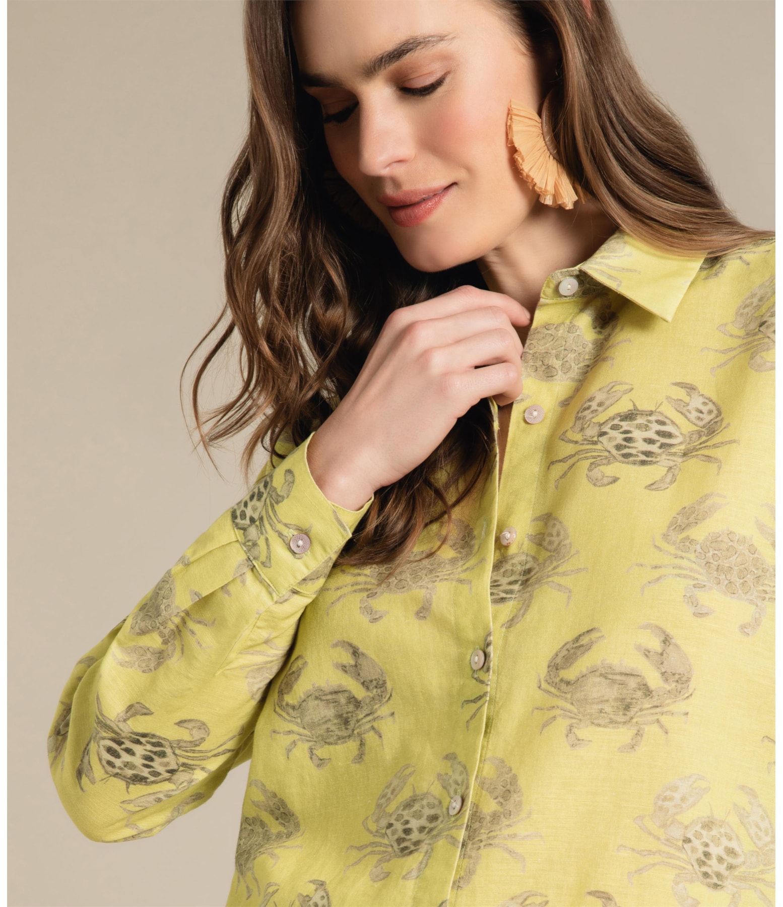 Camisa Linho  Tulipa Water Crab Lemon