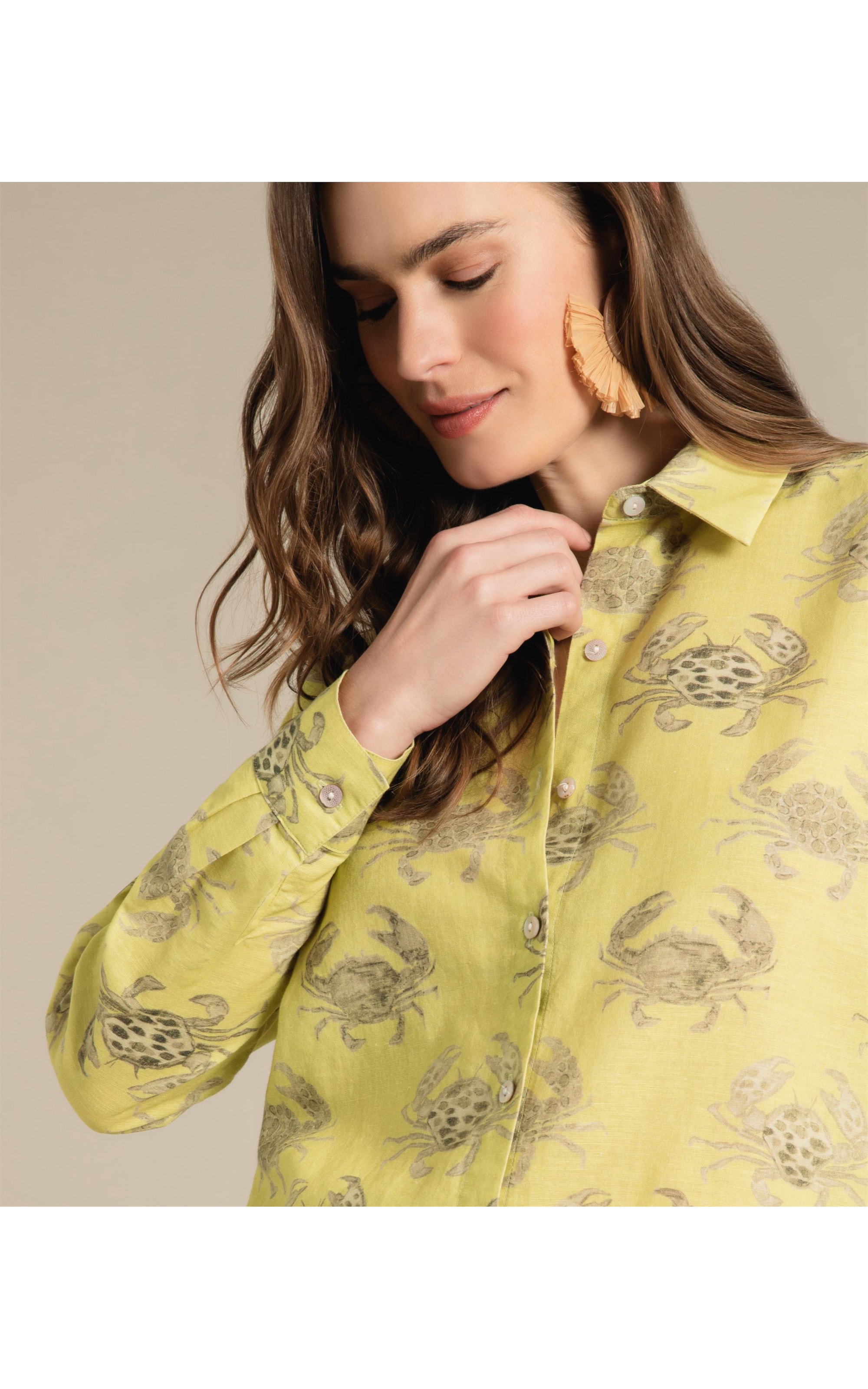 Camisa Linho  Tulipa Water Crab Lemon