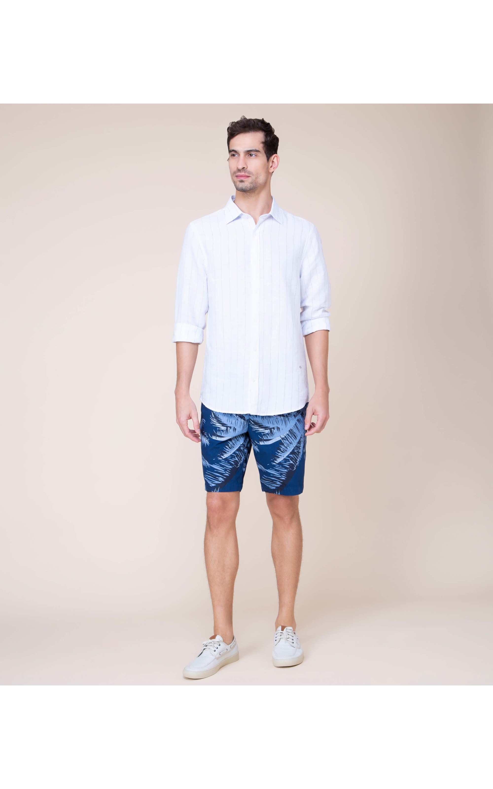 Camisa Linho  Victor Listrada Ml Azul Bic