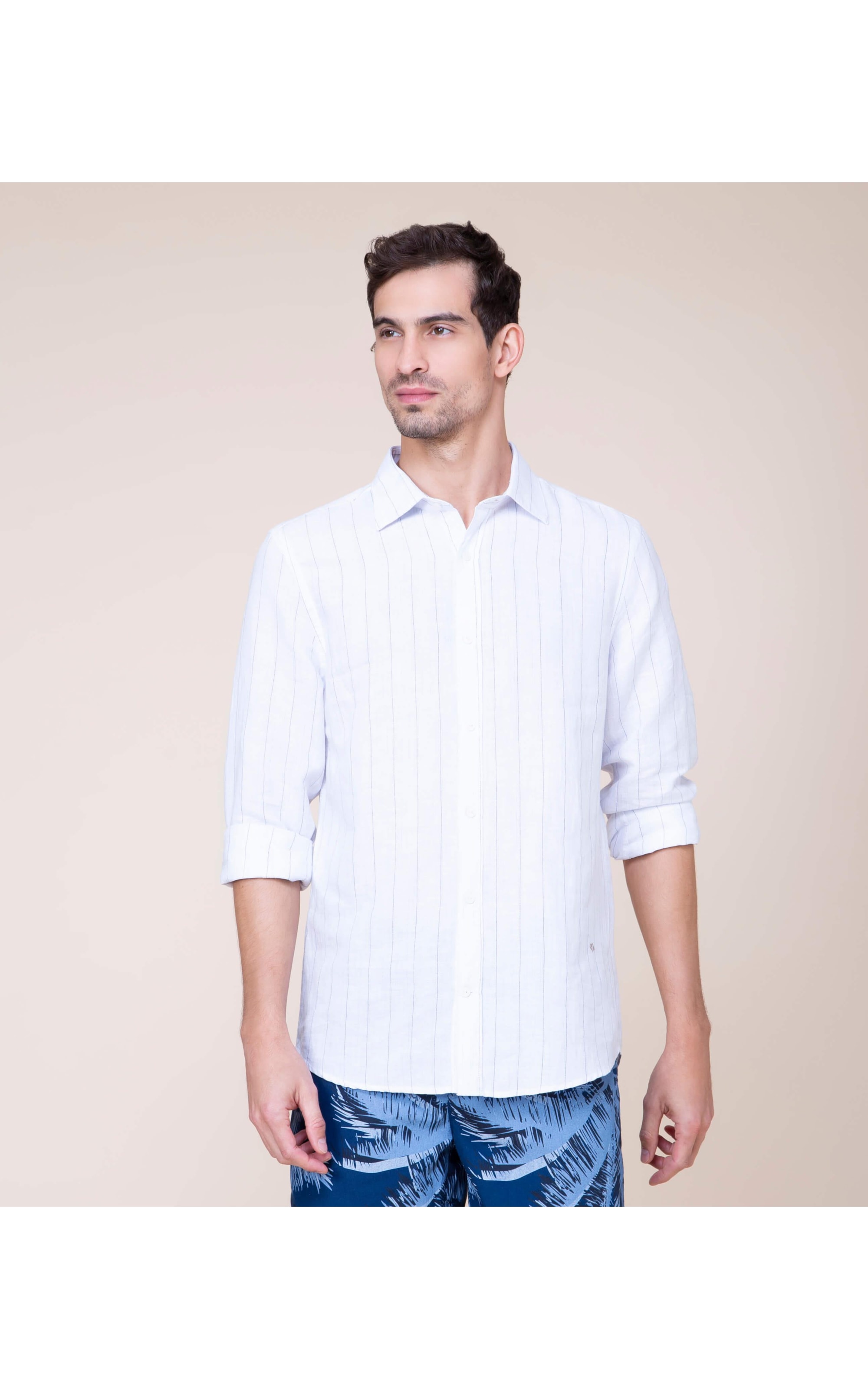 Camisa Linho  Victor Listrada Ml Azul Bic