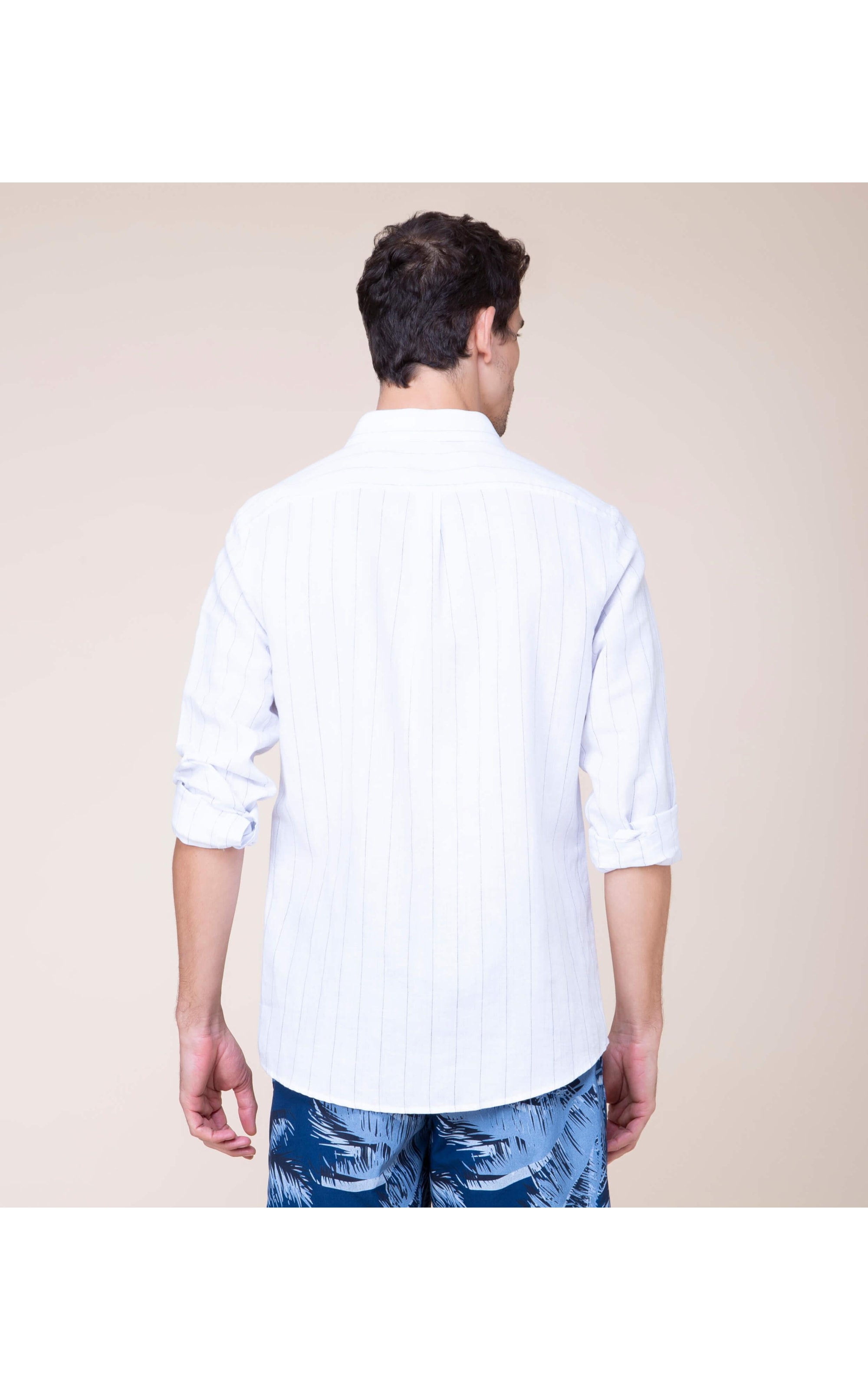 Camisa Linho  Victor Listrada Ml Azul Bic