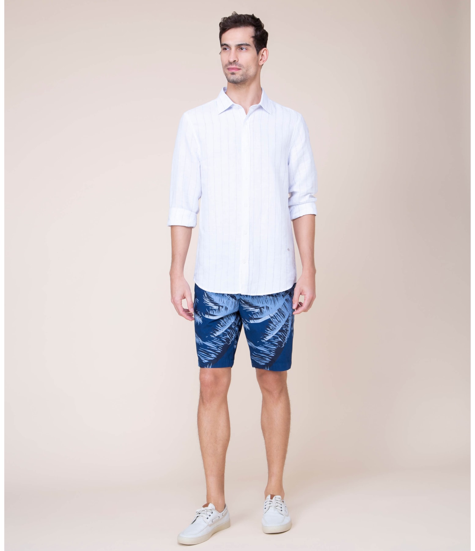 Camisa Linho  Victor Listrada Ml Azul Bic