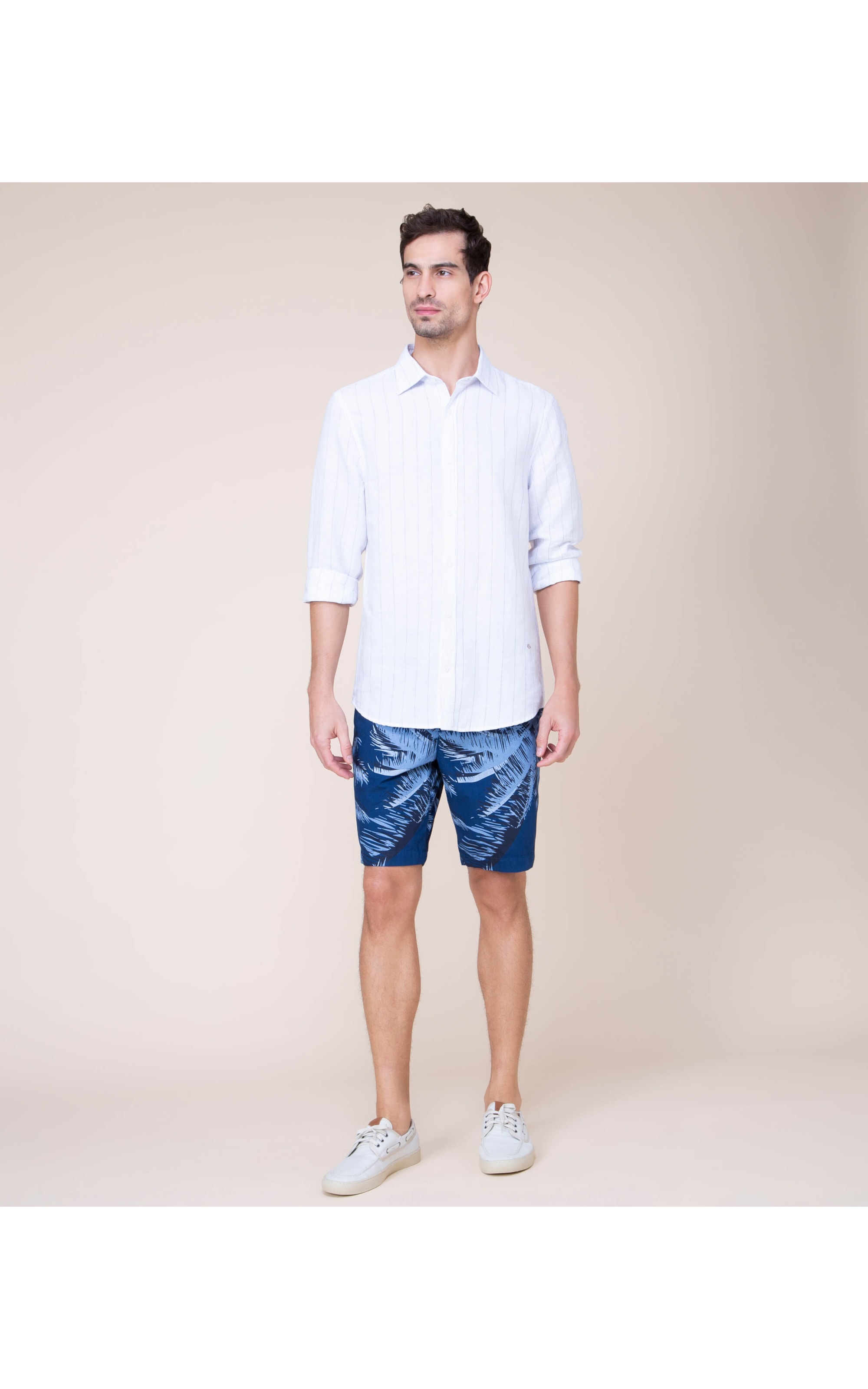 Camisa Linho  Victor Listrada Ml Azul Bic