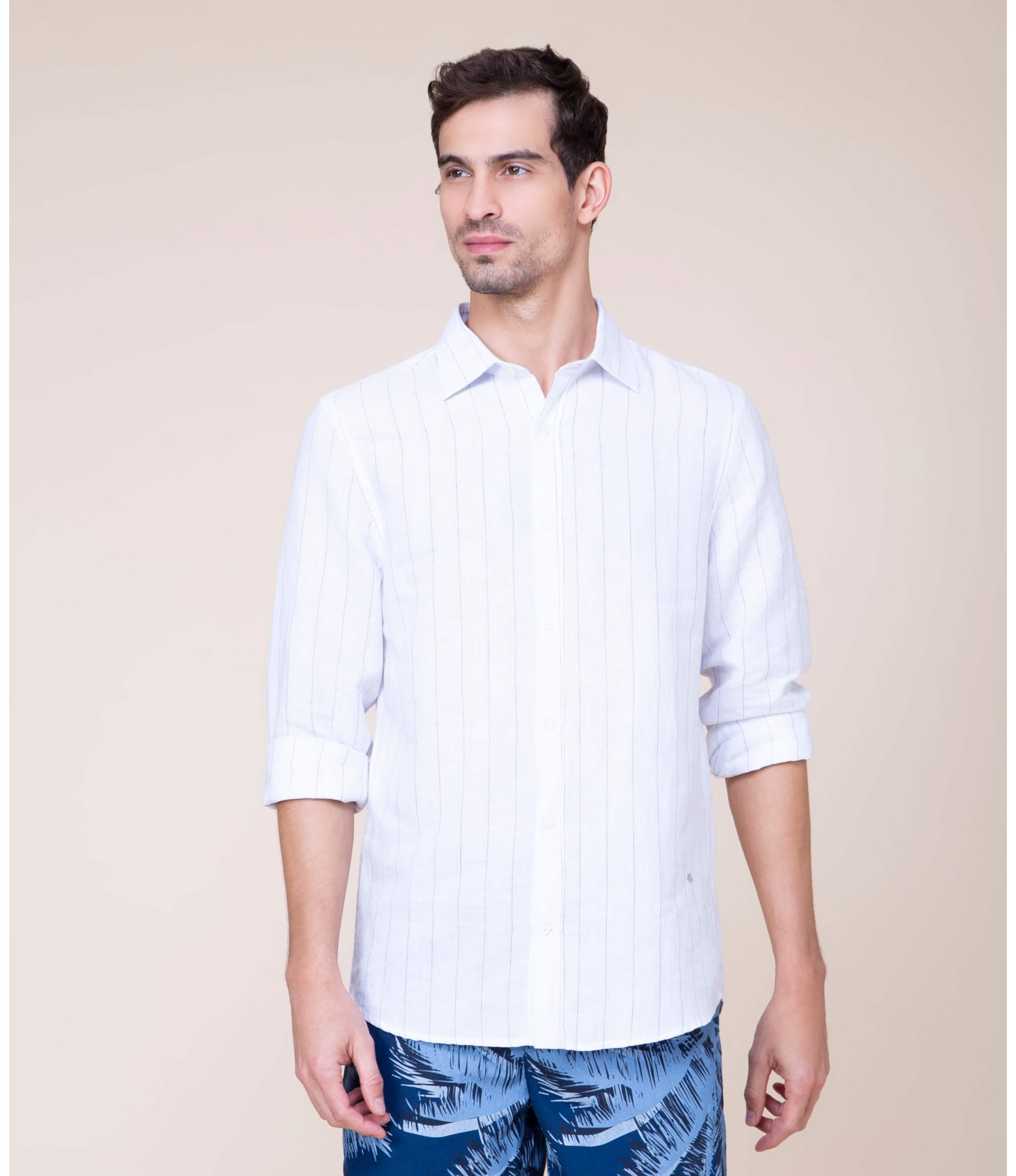 Camisa Linho  Victor Listrada Ml Azul Bic