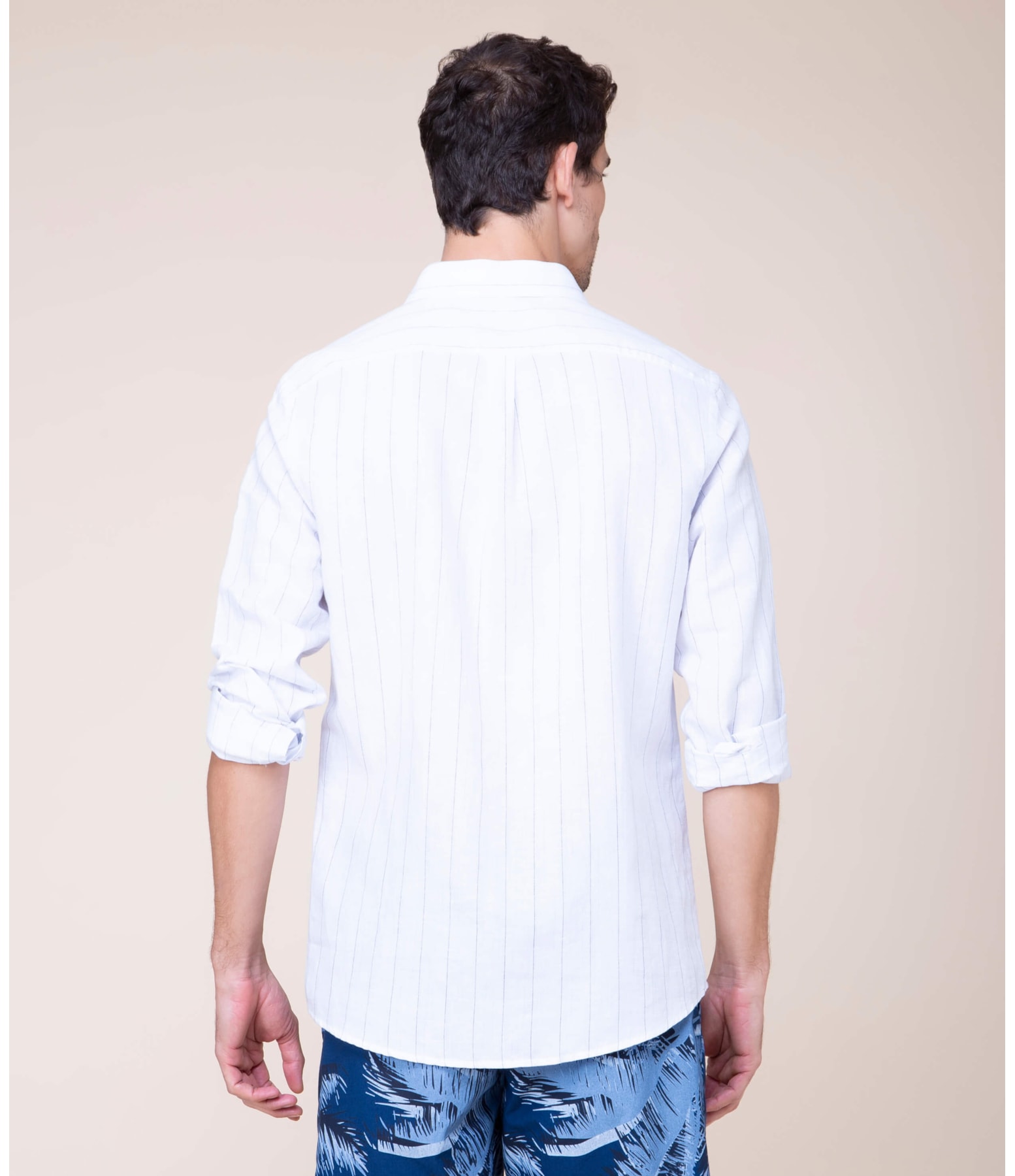 Camisa Linho  Victor Listrada Ml Azul Bic