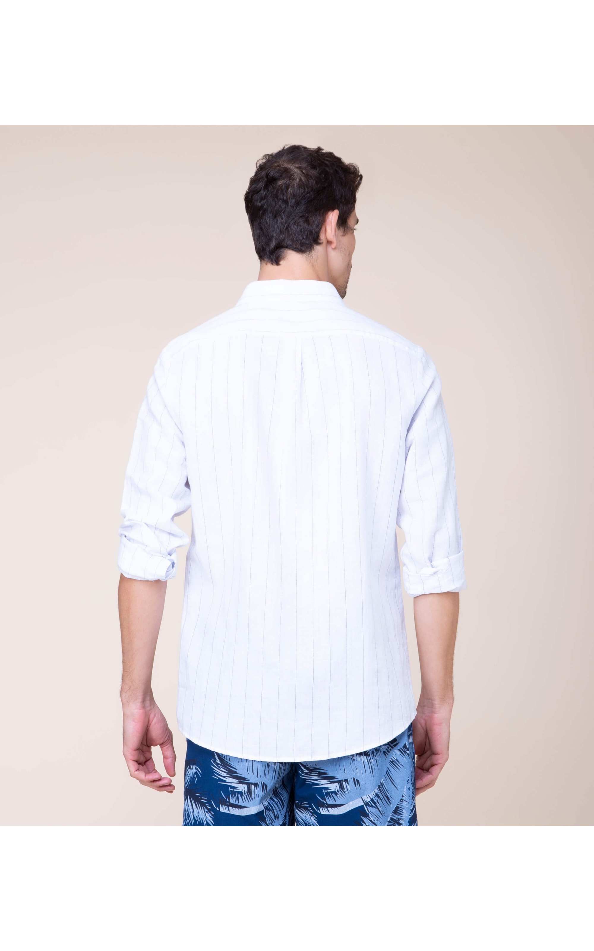 Camisa Linho  Victor Listrada Ml Azul Bic