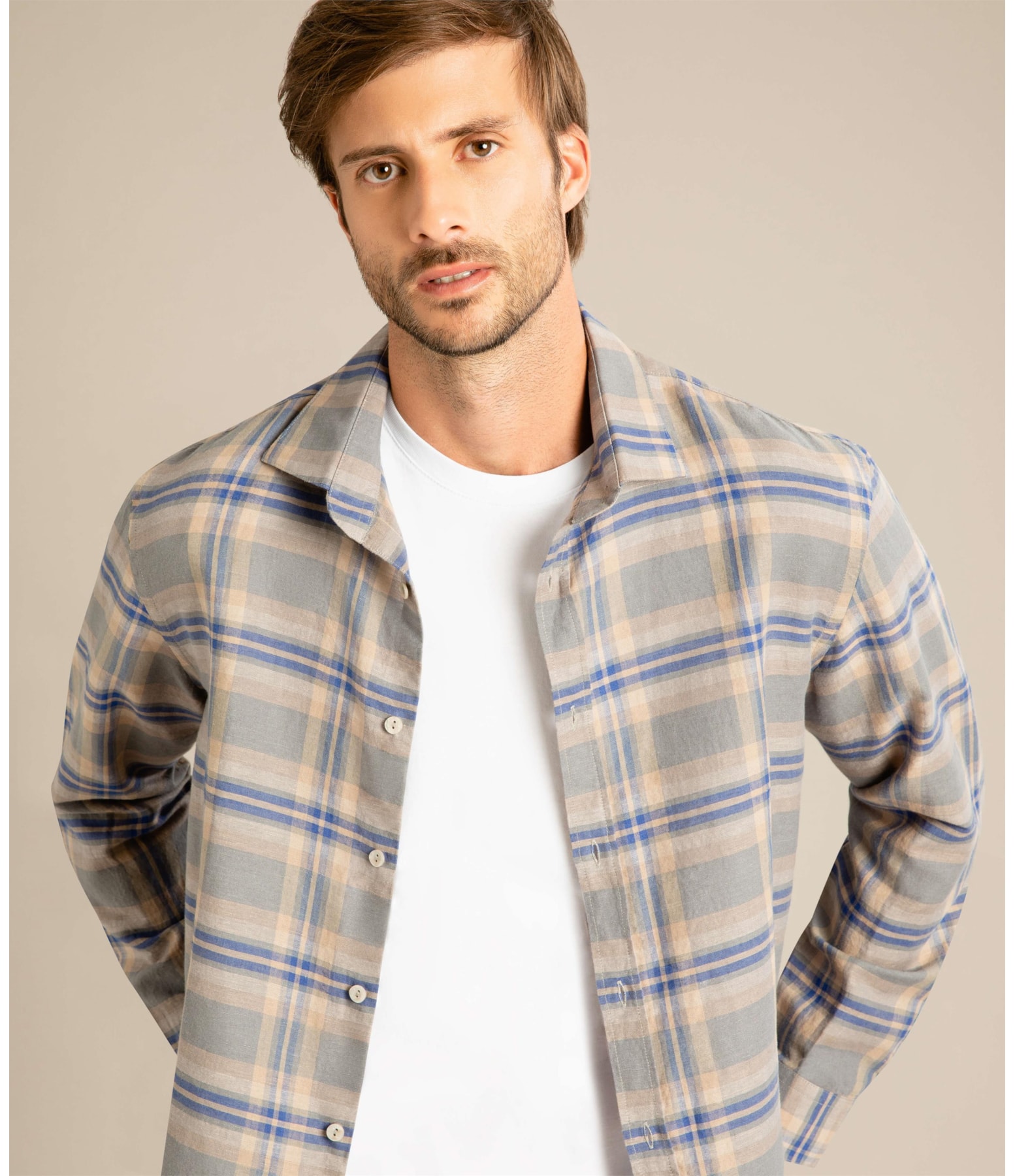 Camisa Linho  Vinicius Cinza Medio