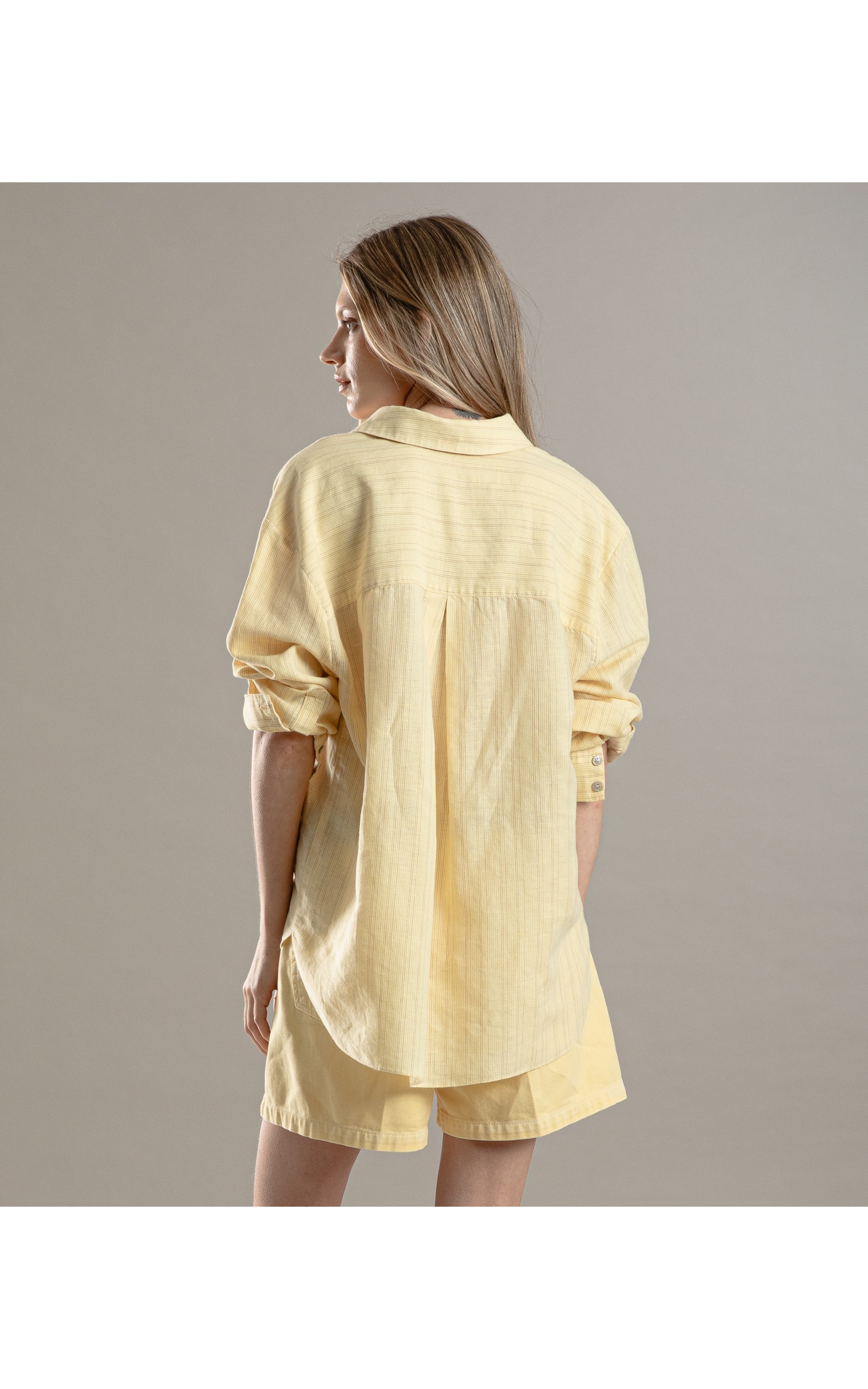 Camisa Linho  Vitta Striped Amarelo Claro