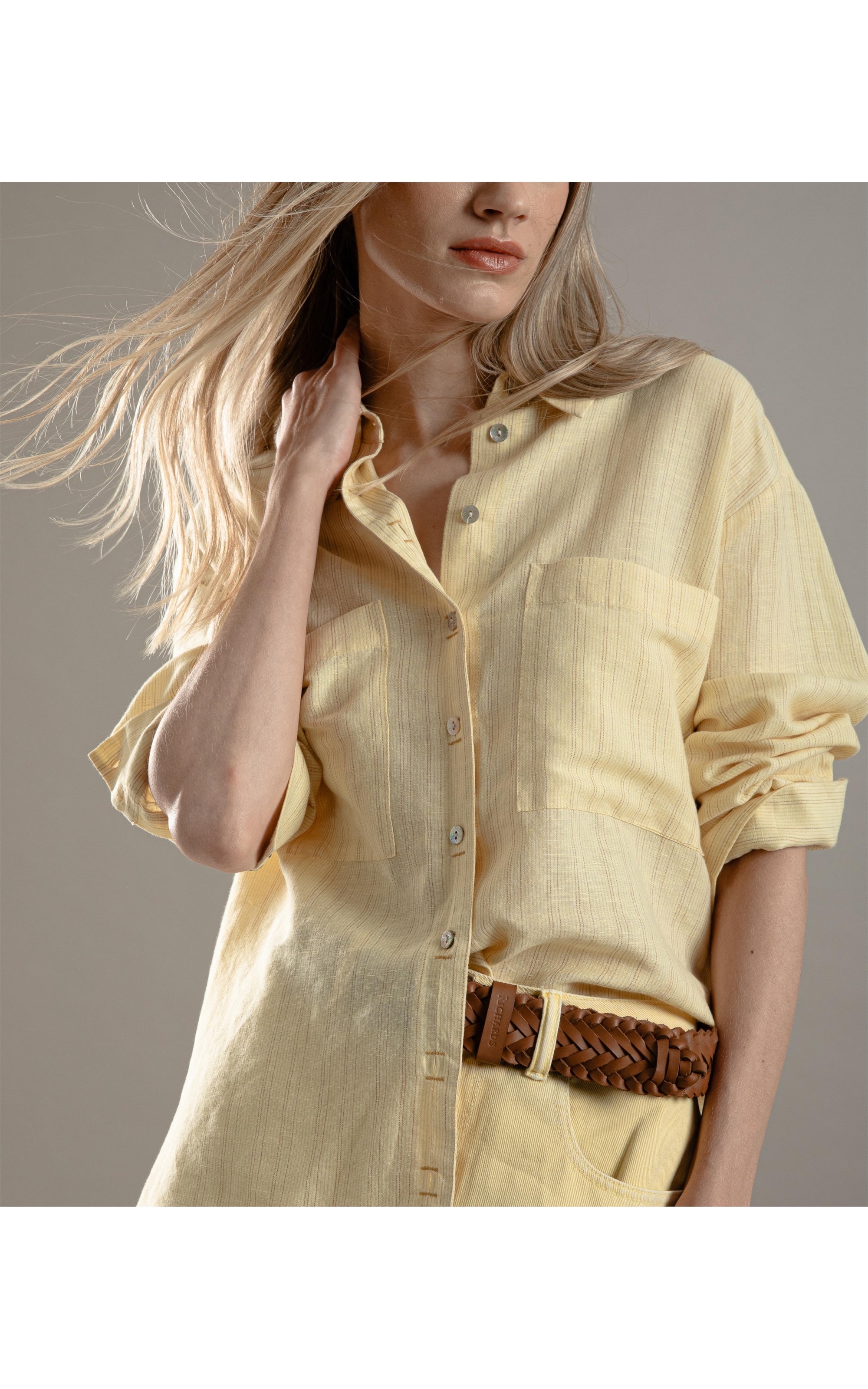 Camisa Linho  Vitta Striped Amarelo Claro