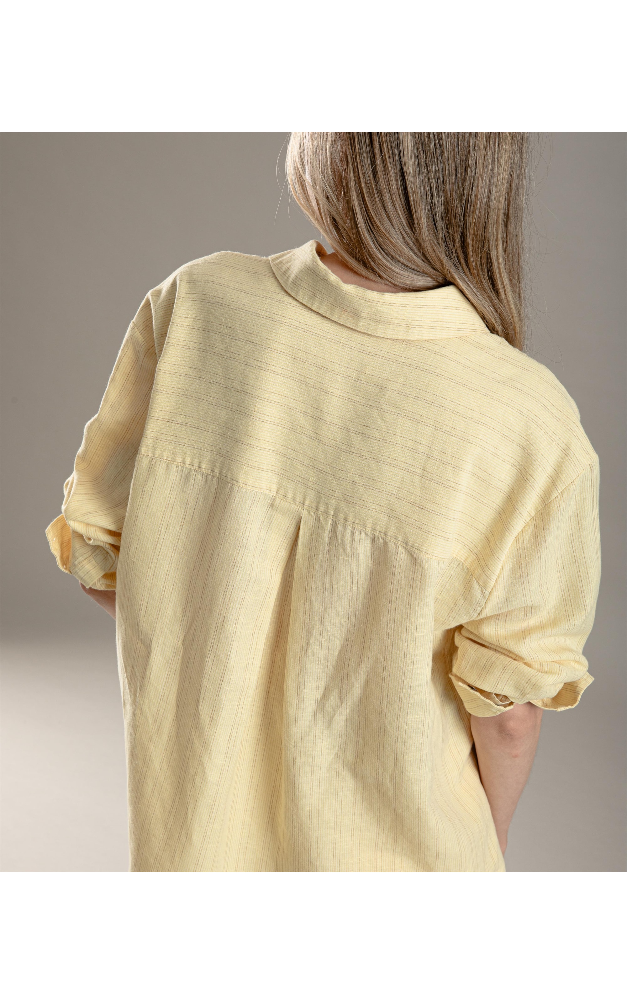 Camisa Linho  Vitta Striped Amarelo Claro