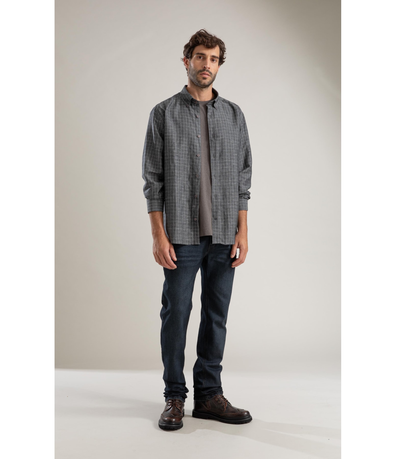 Camisa Linho  Xadrez Heitor Ml Preto