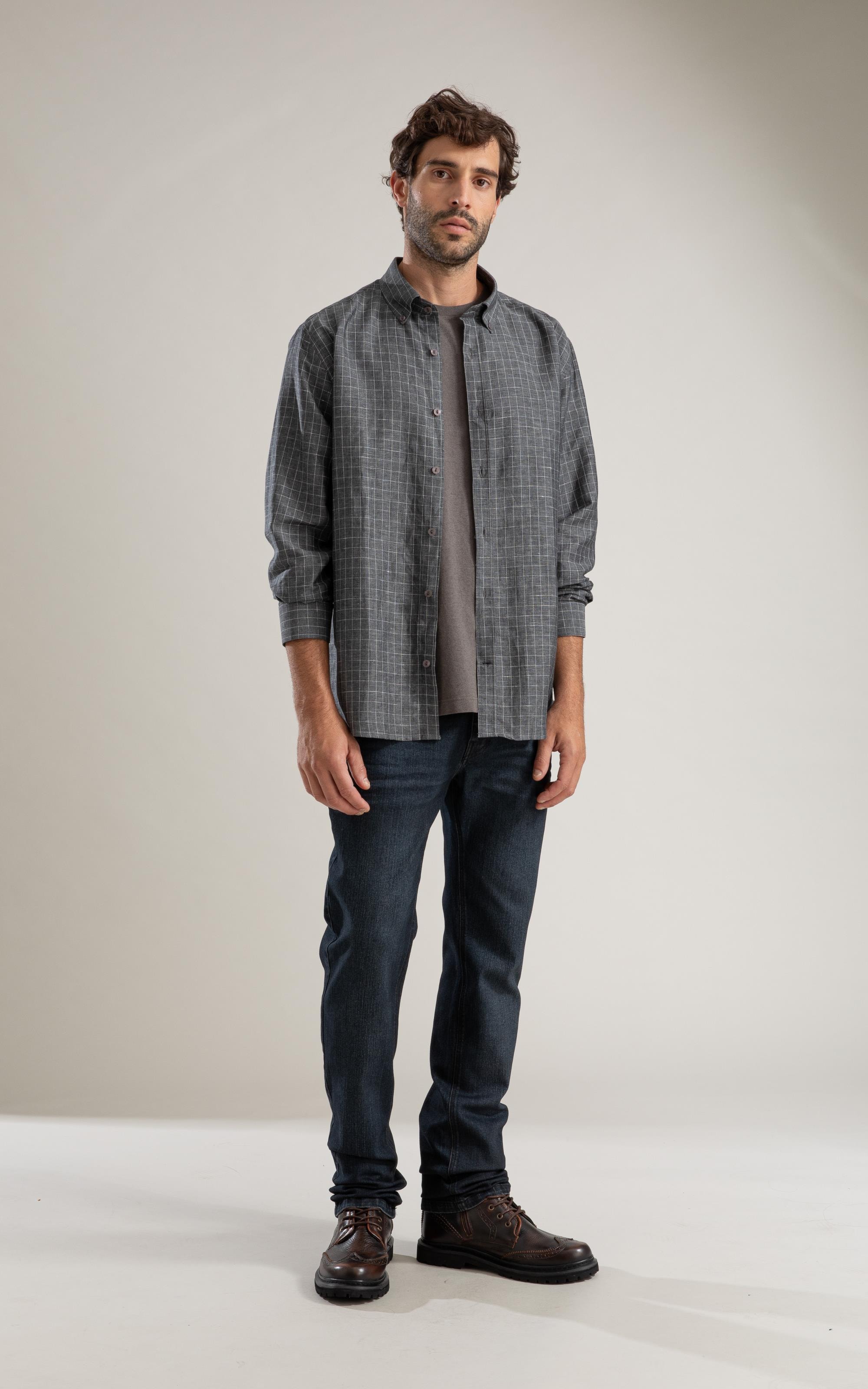 Camisa Linho  Xadrez Heitor Ml Preto