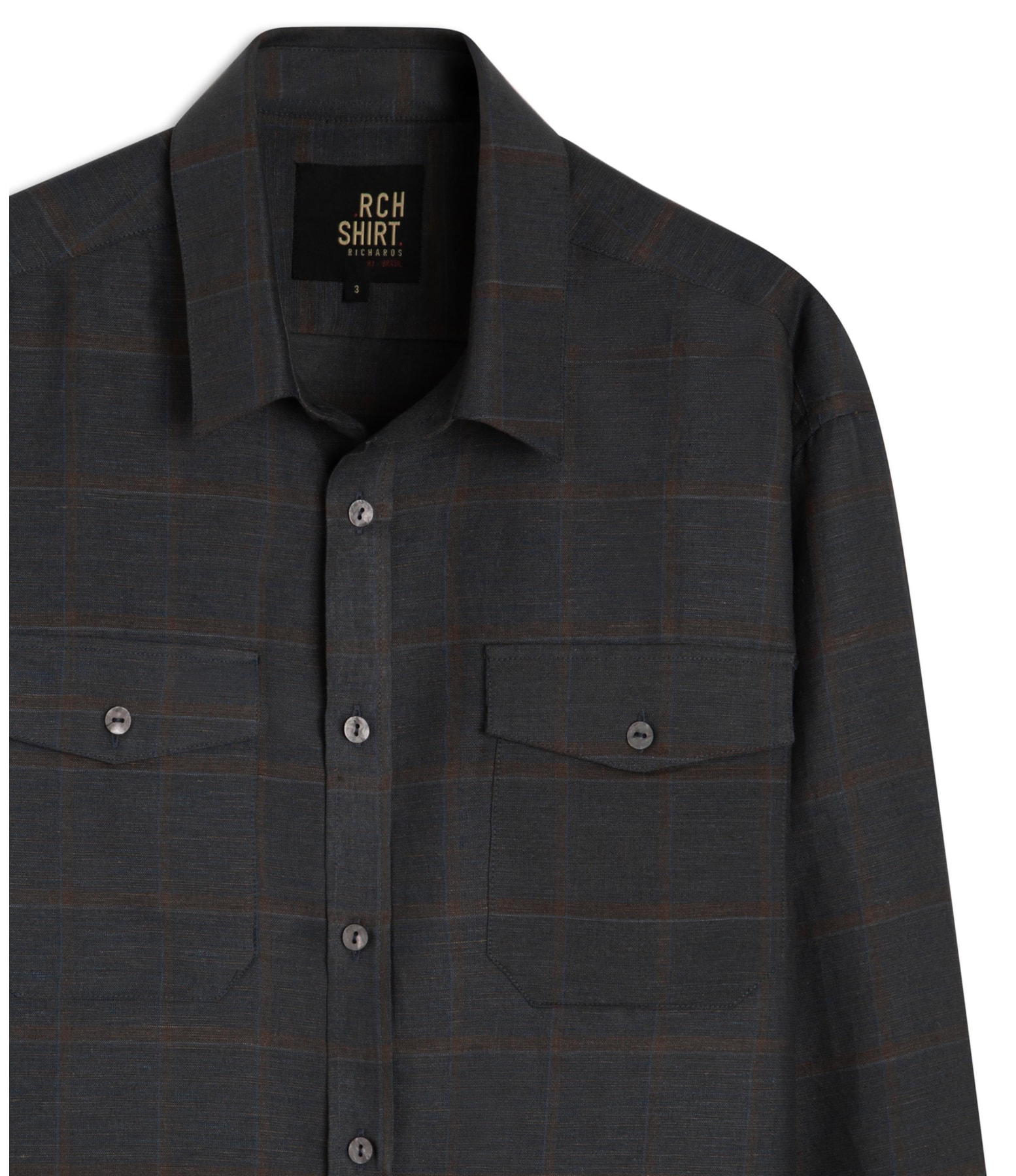 Camisa Linho  Xadrez Henry Ml Dark Navy