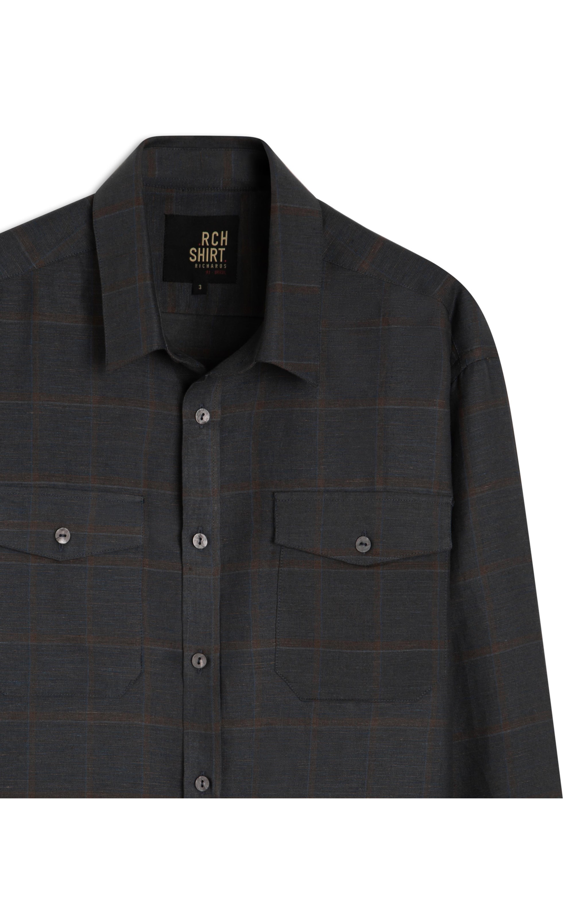 Camisa Linho  Xadrez Henry Ml Dark Navy