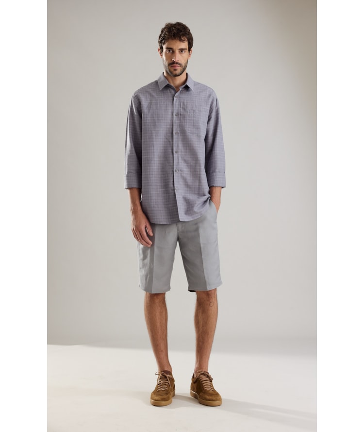 Camisa Linho  Xadrez Lucca Marrom