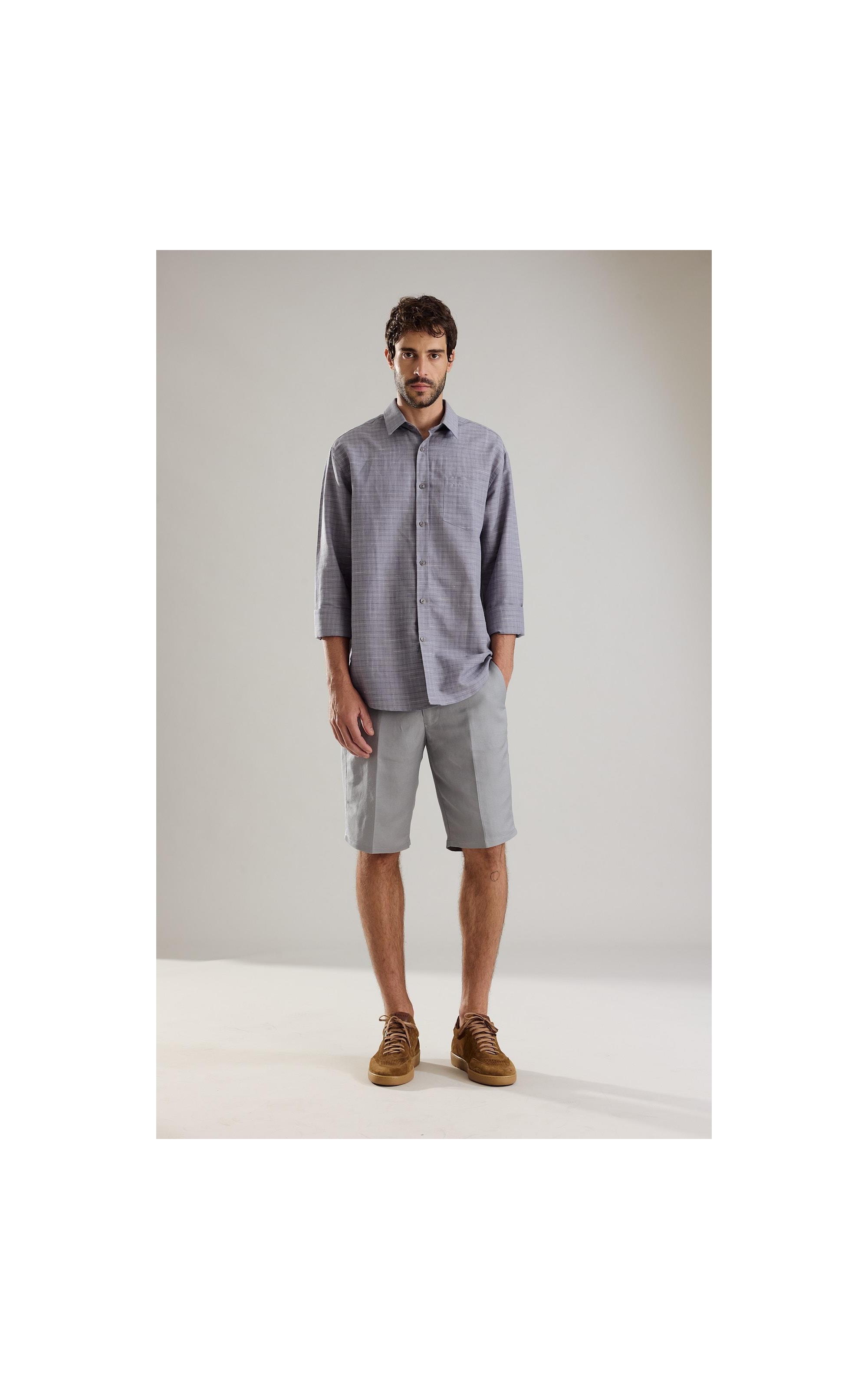 Camisa Linho  Xadrez Lucca Marrom