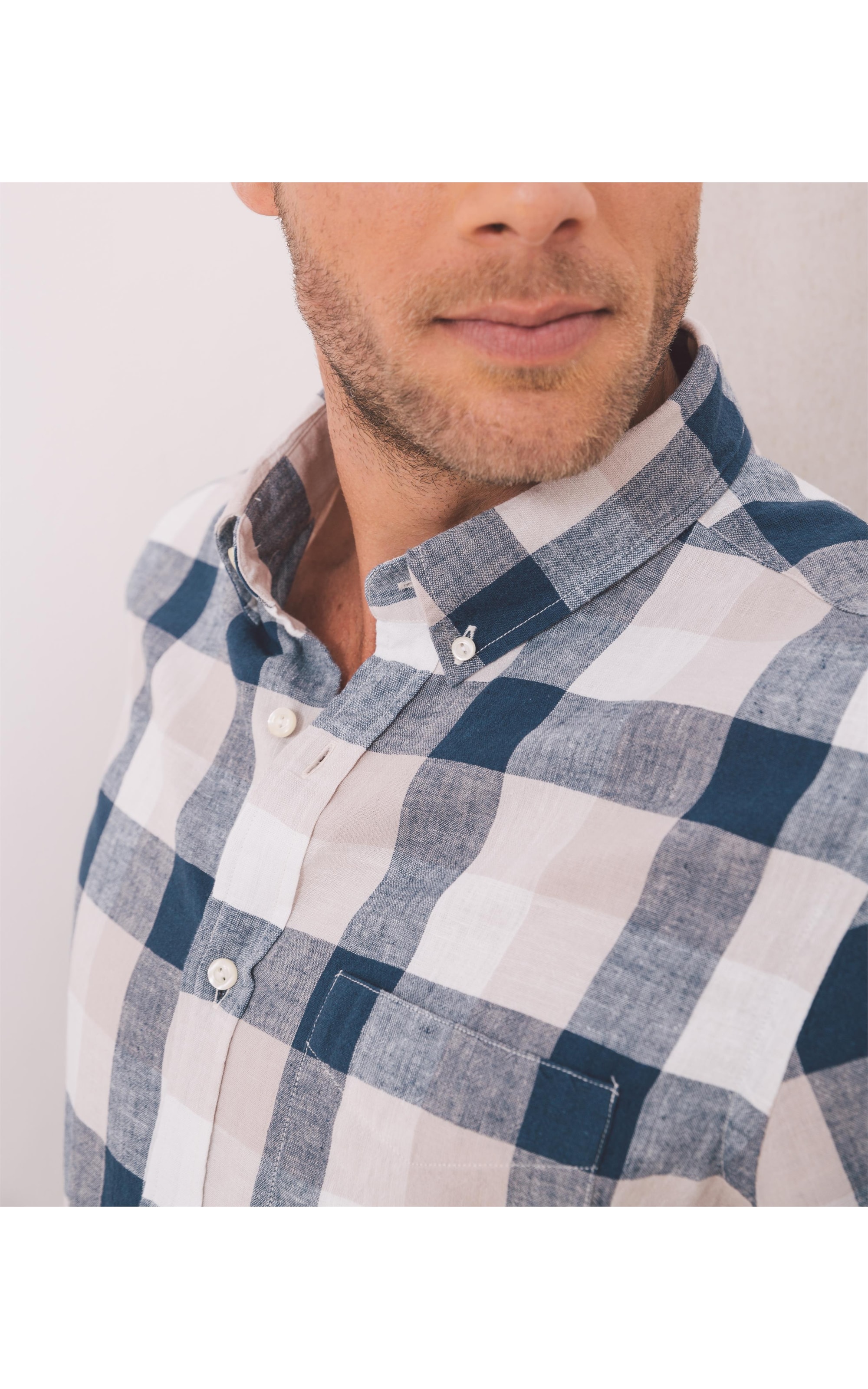 Camisa Linho   Xadrez Ml Azul