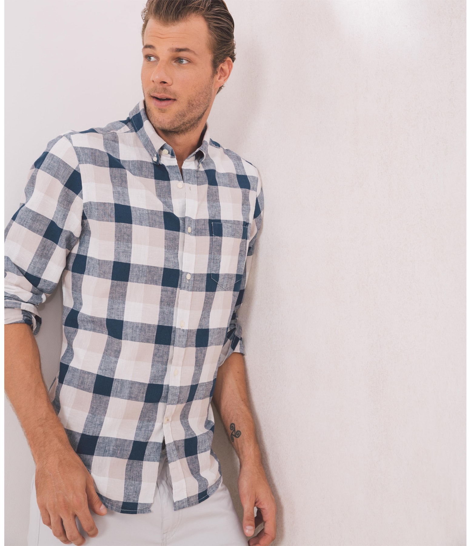 Camisa Linho   Xadrez Ml Azul