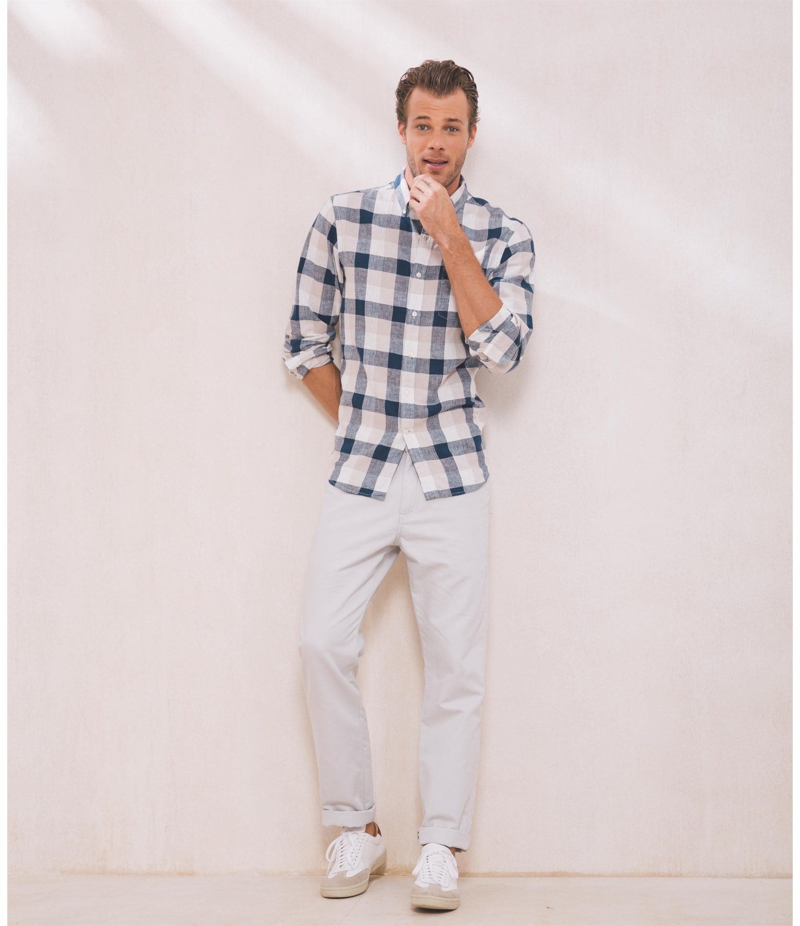 Camisa Linho   Xadrez Ml Azul