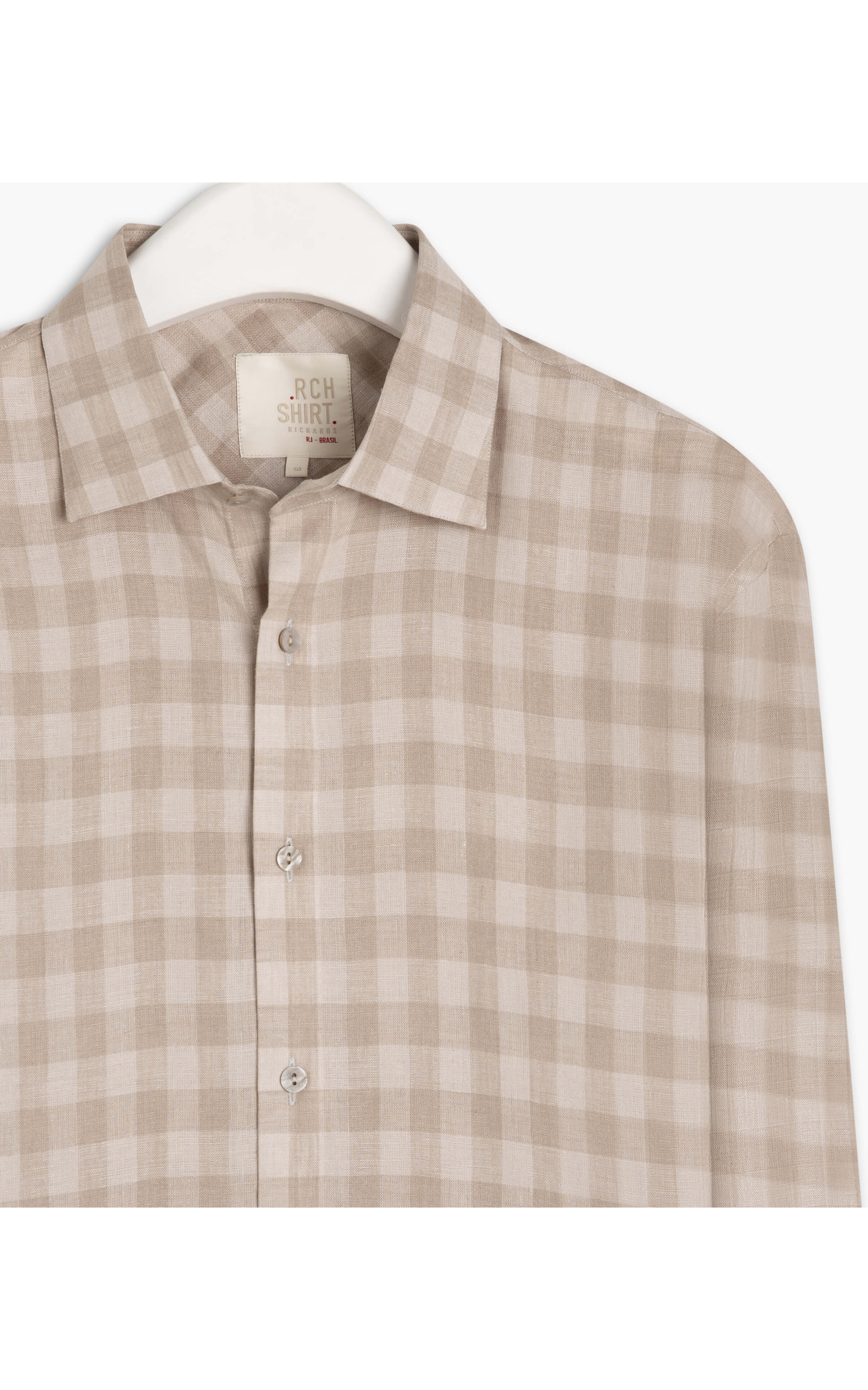 Camisa Linho  Xadrez Ronaldo Areia