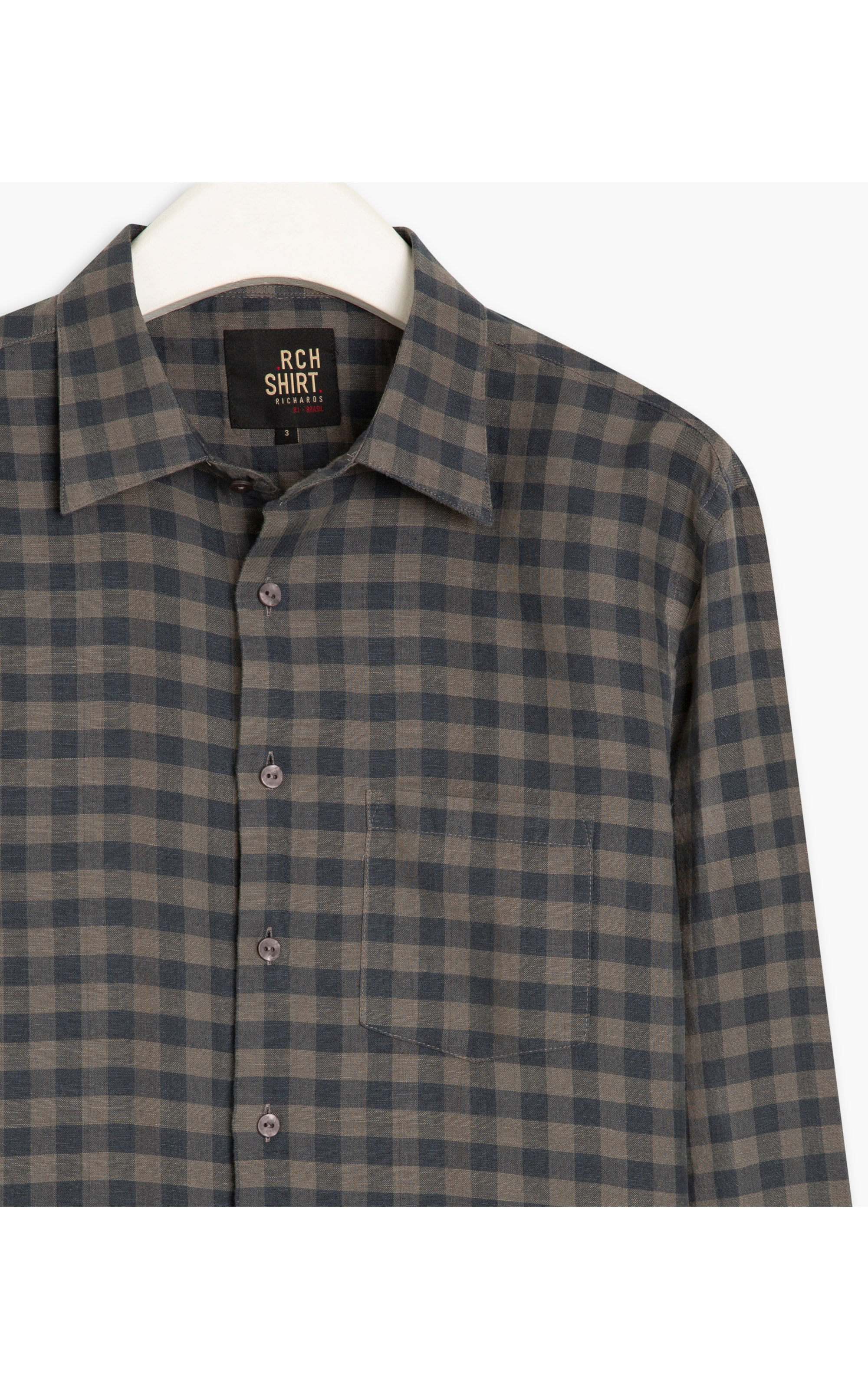 Camisa Linho  Xadrez Ronaldo Tabaco