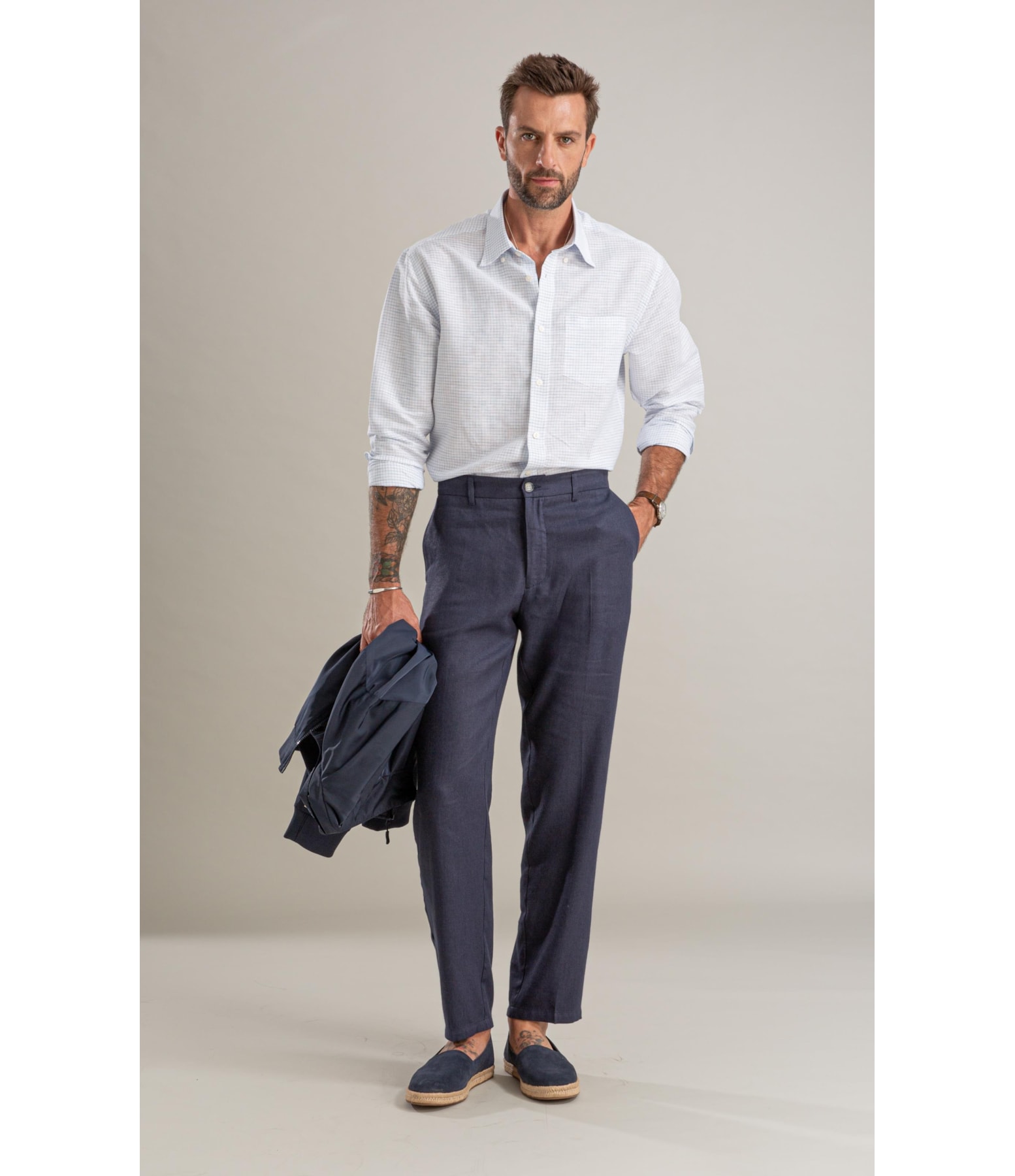 Camisa Linho  Xadrez Vagner Ml Azul Claro