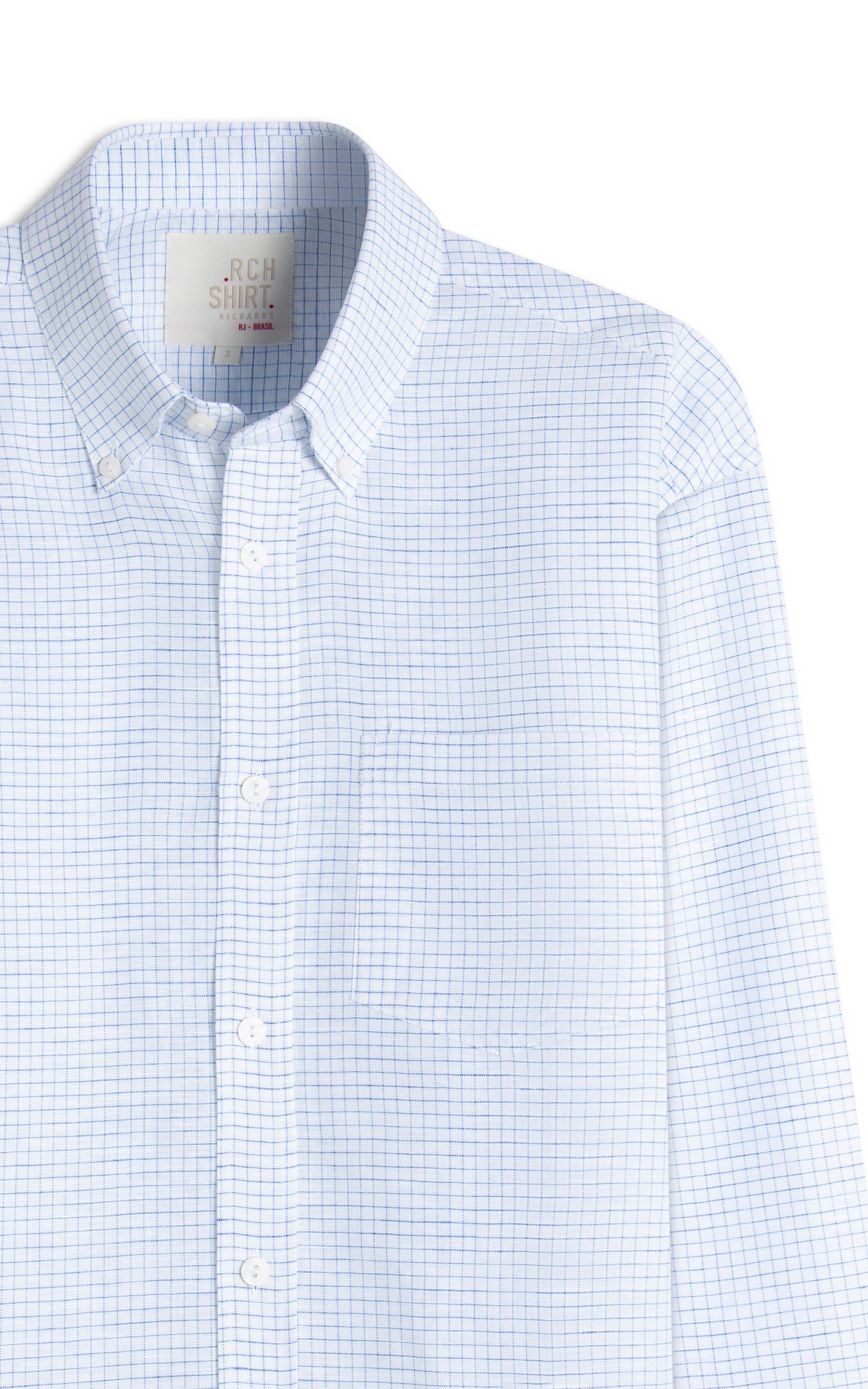 Camisa Linho  Xadrez Vagner Ml Azul Claro