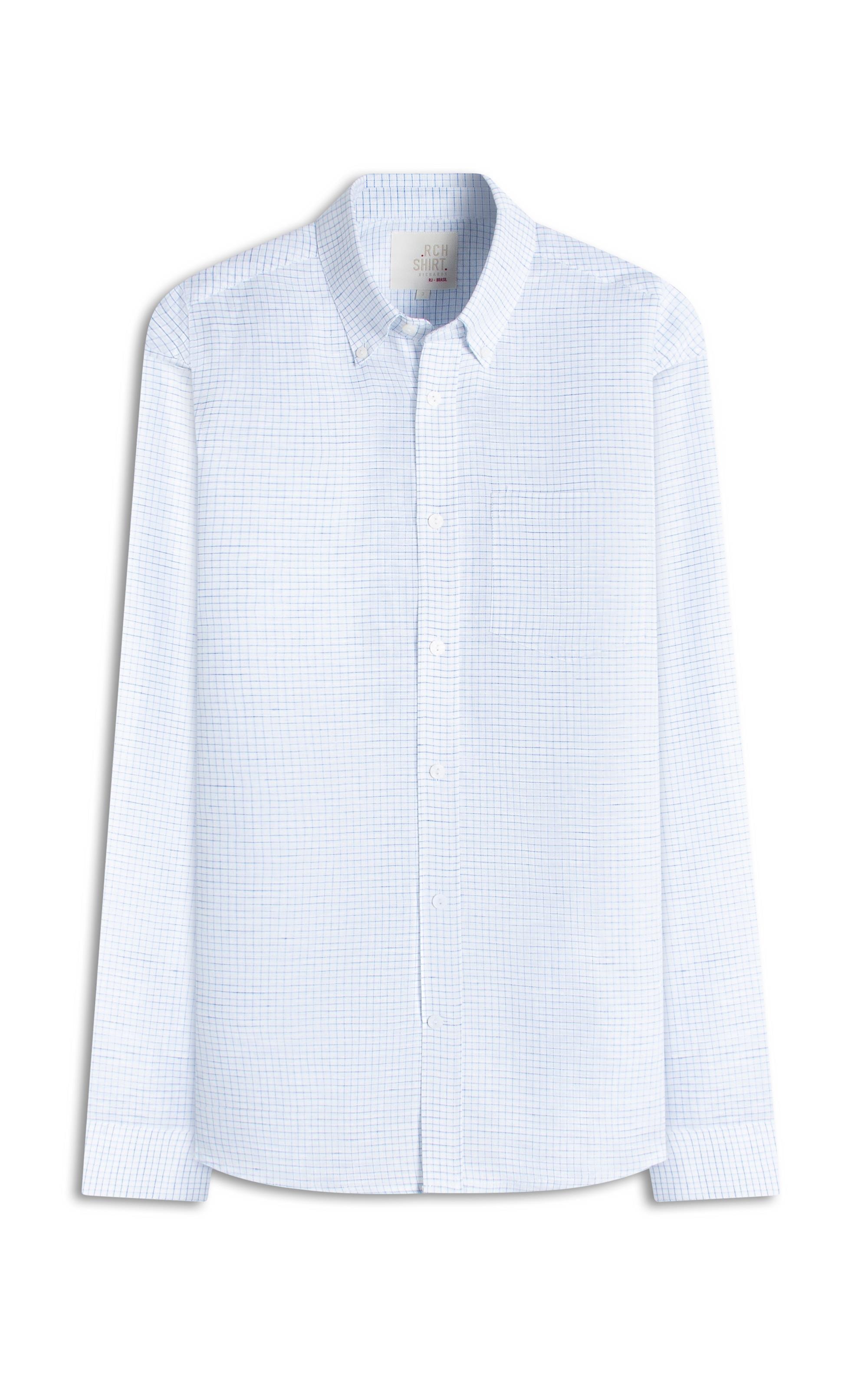 Camisa Linho  Xadrez Vagner Ml Azul Claro