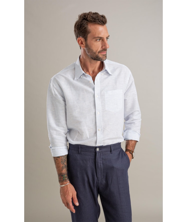 Camisa Linho  Xadrez Vagner Ml Azul Claro