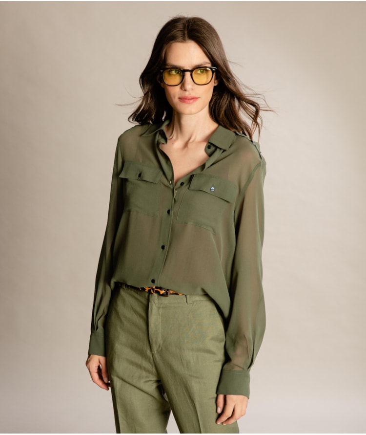 Camisa Magnolia Seda Lisa Verde Army