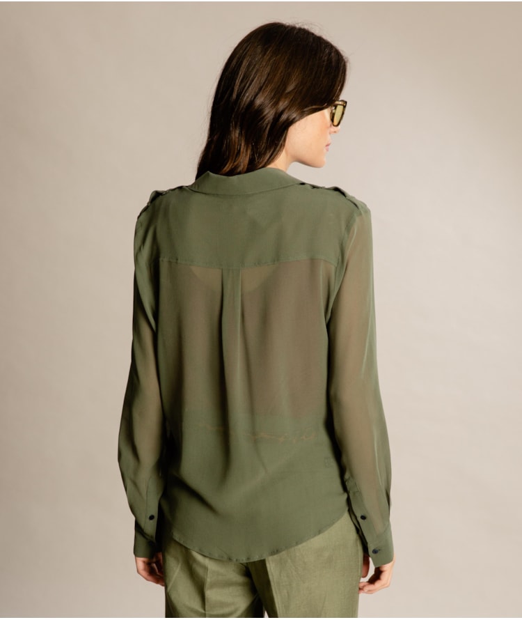 Camisa Magnolia Seda Lisa Verde Army