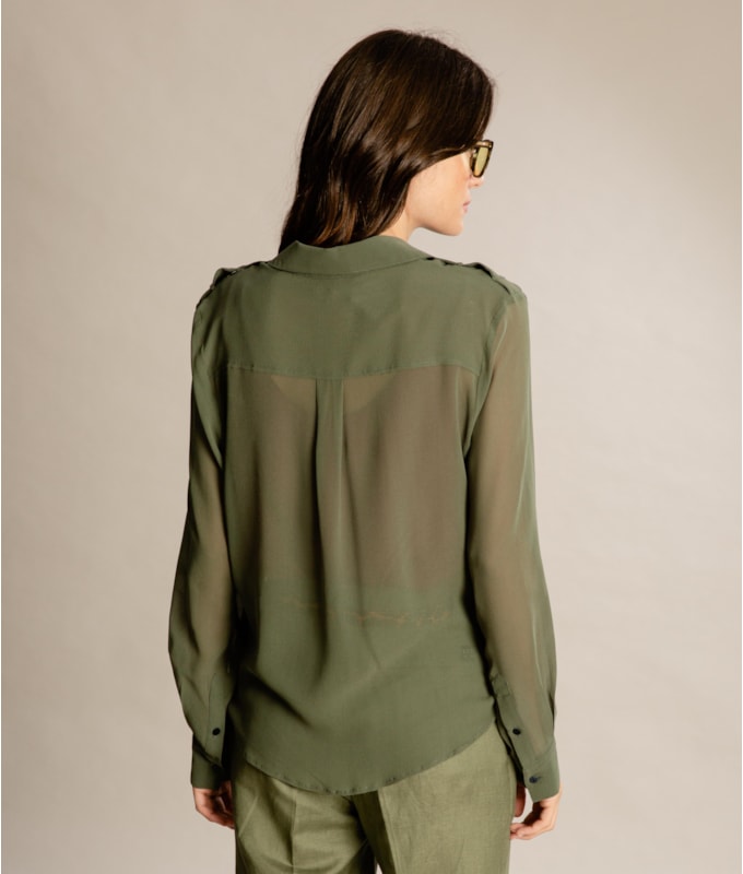 Camisa Magnolia Seda Lisa Verde Army