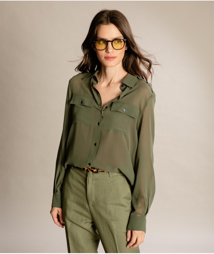 Camisa Magnolia Seda Lisa Verde Army