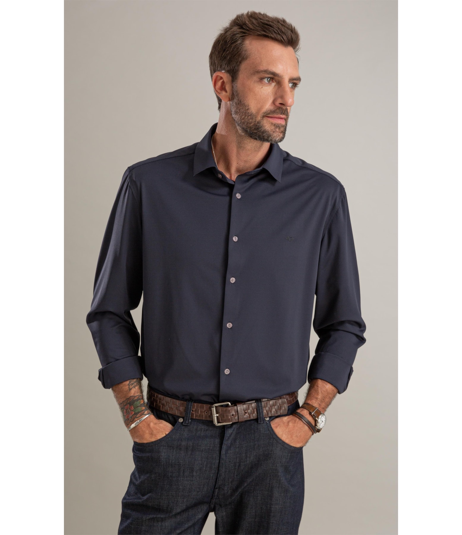 Camisa Malha Nylon Tech Dark Navy
