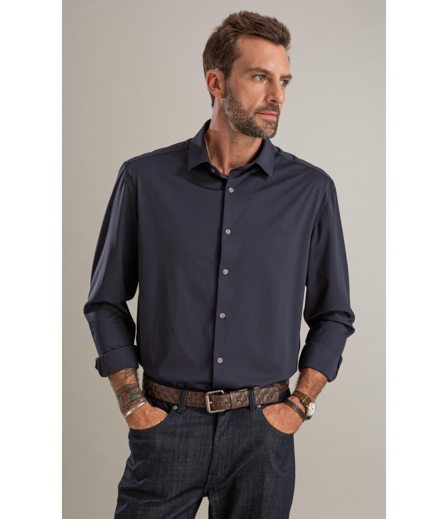 Camisa Malha Nylon Tech Ml Dark Navy