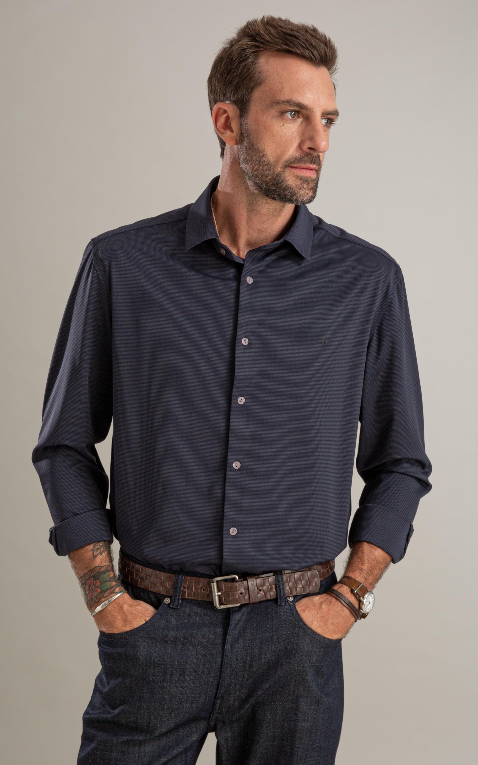 Camisa Malha Nylon Tech Ml Dark Navy