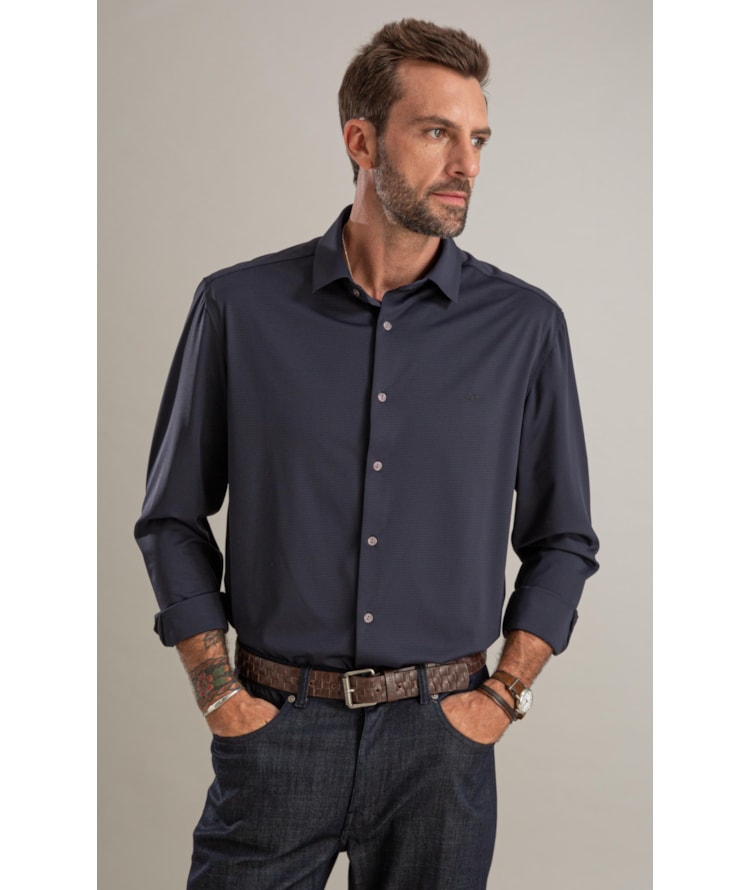 Camisa Malha Nylon Tech Ml Dark Navy