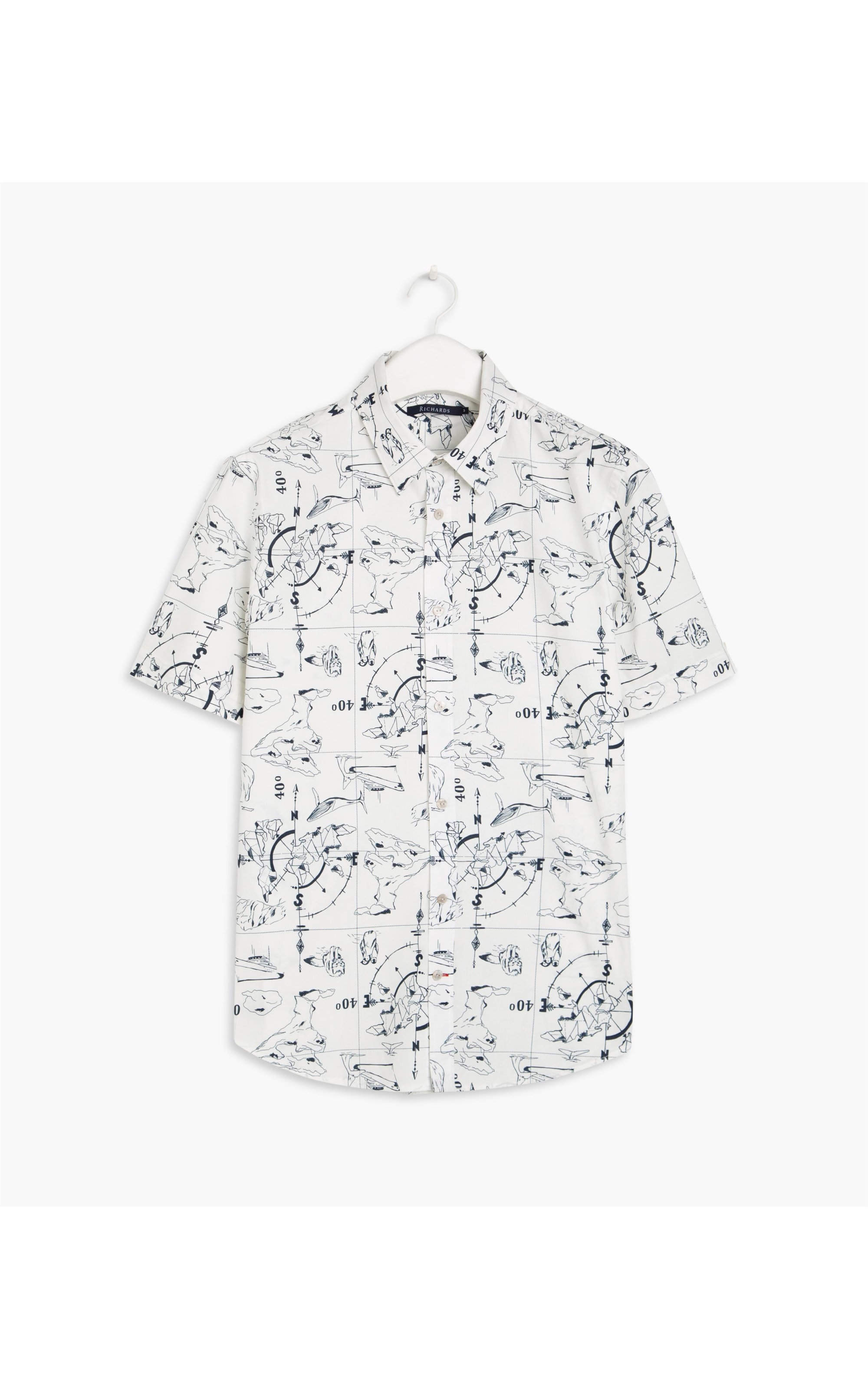 Camisa Mapas Estampada Mc Branco
