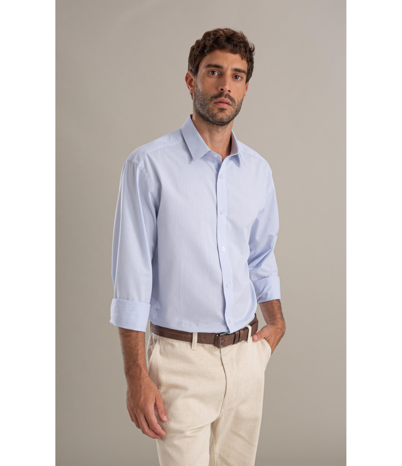 Camisa Maquineta Cristiano Ml Azul Pervante