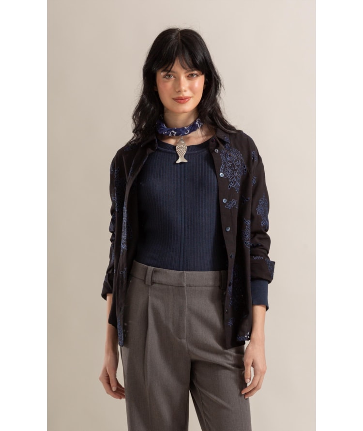 Camisa Mona Laise Catedral Preto