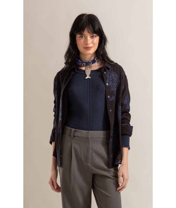 Camisa Mona Laise Catedral Preto