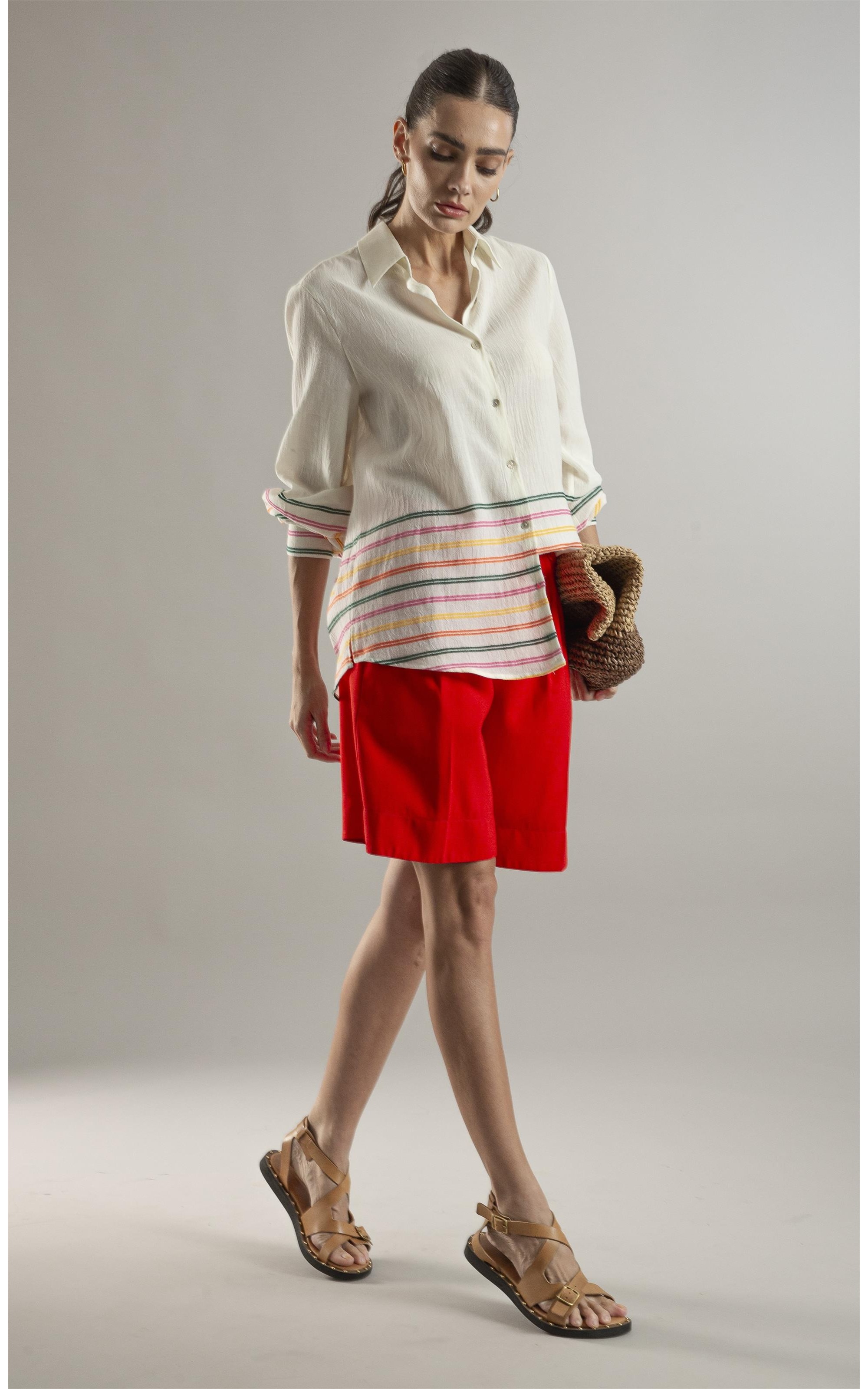 Camisa Noi Voil Striped Collors Branco